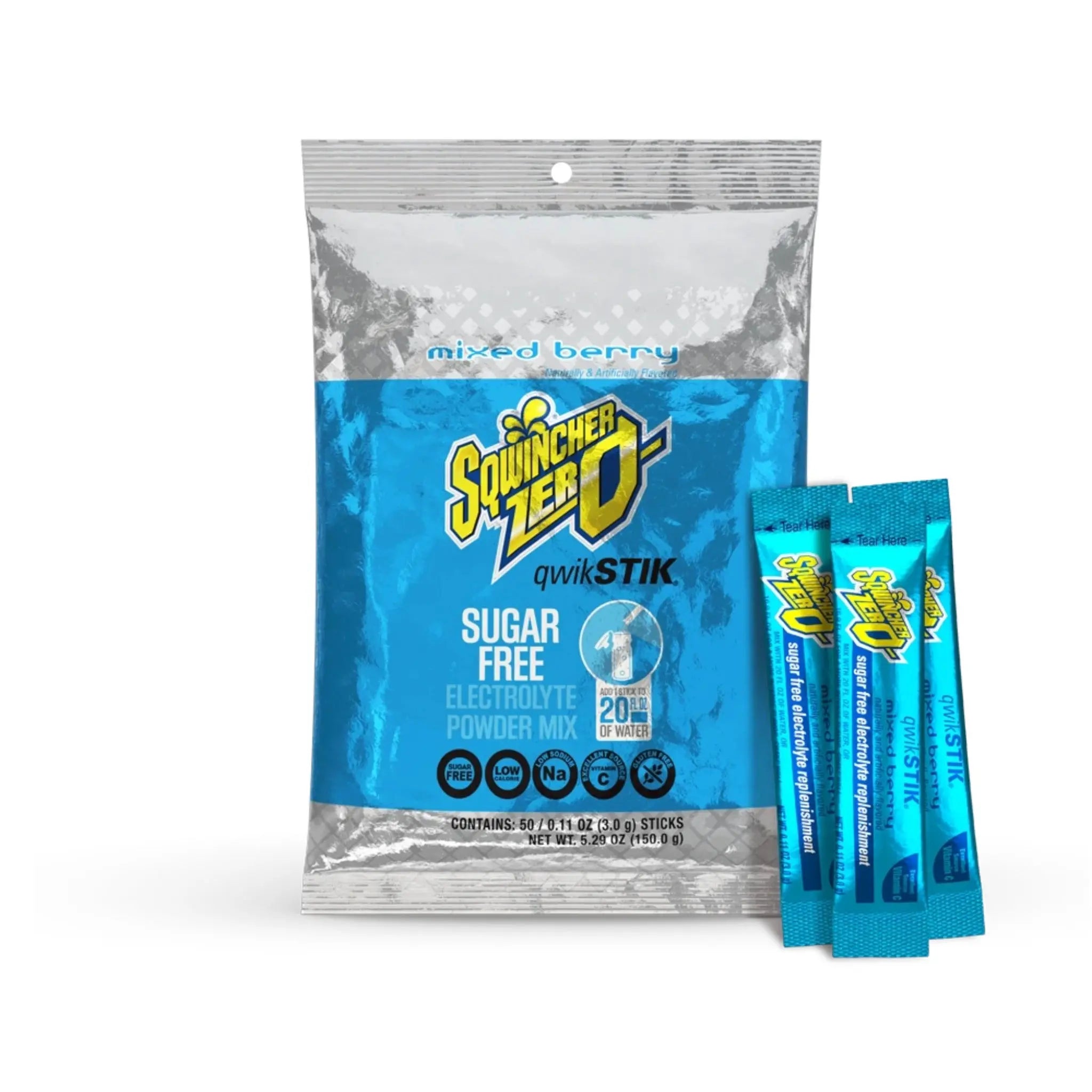 Sqwincher Qwik Stik ZERO 159060101 Sugar Free,Electrolyte Drink, Mixed Berry Flavor