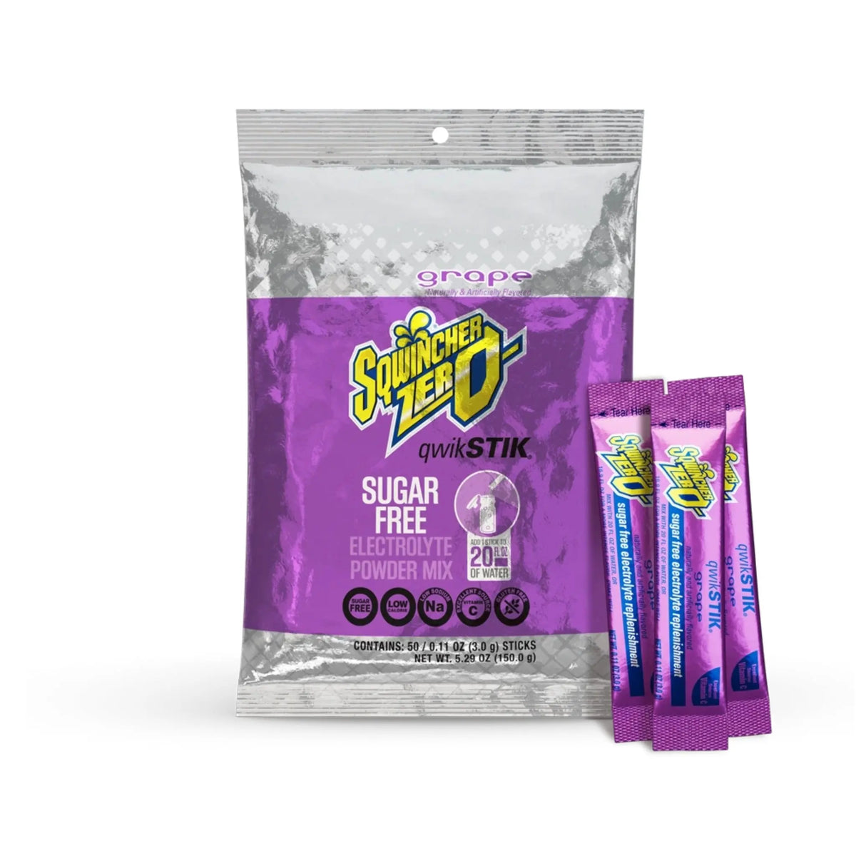 Sqwincher Qwik Stik ZERO 159060107 Sugar Free,Electrolyte Drink, Grape Flavor