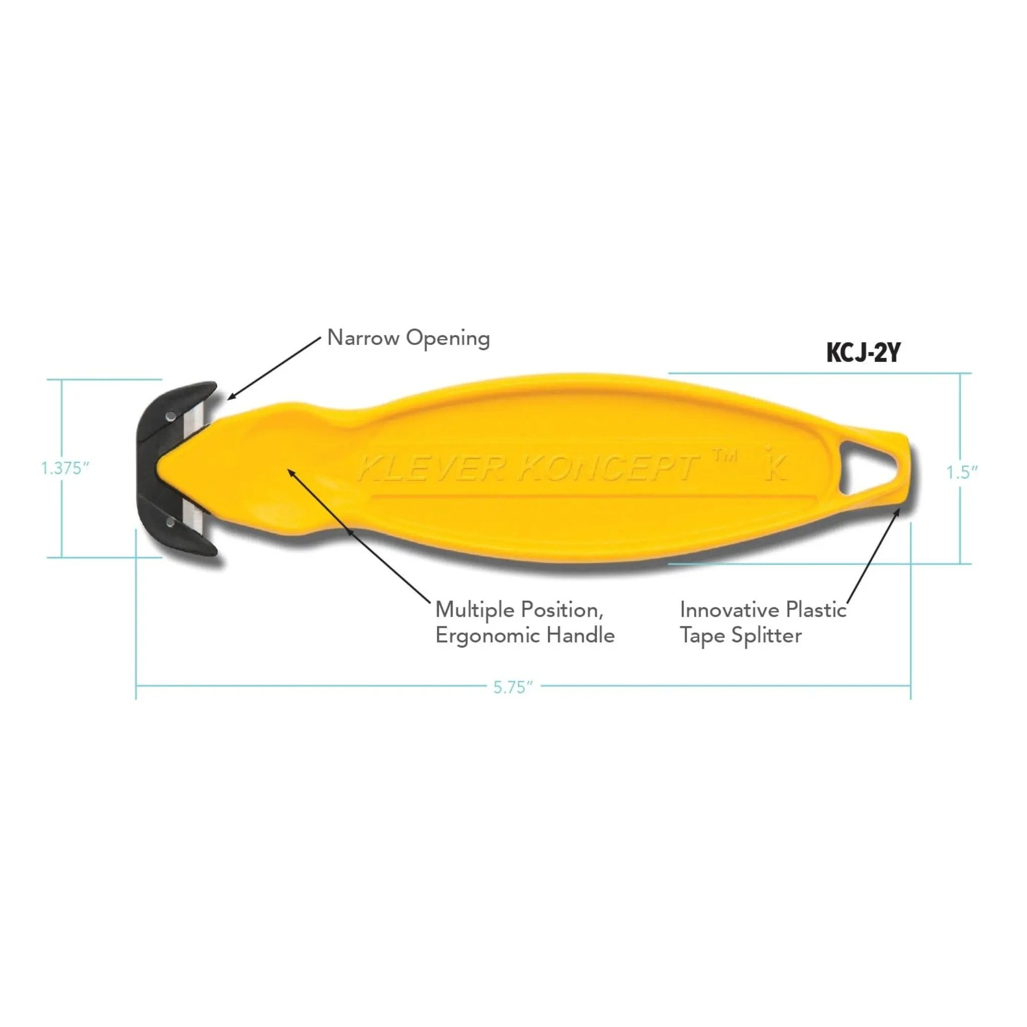 KLEVER INNOVATIONS KCJ-2Y Klever Koncept Safety Cutters, Yellow, with specs