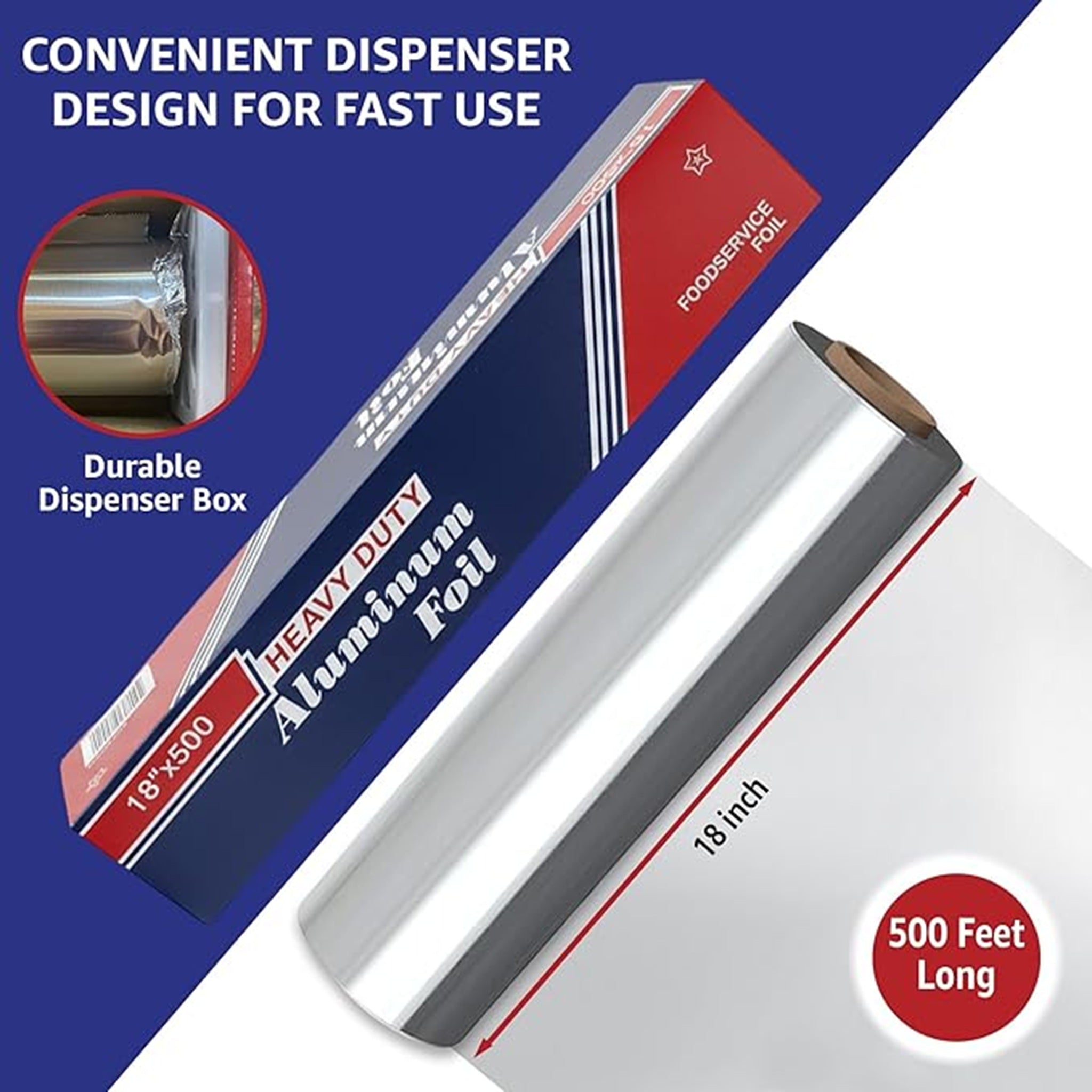 Restaurant Feeder B0CG378JB8 Heavy Duty Commercial Grade Food Safe Aluminum Foil Roll, 18" x 500', 1 Each
