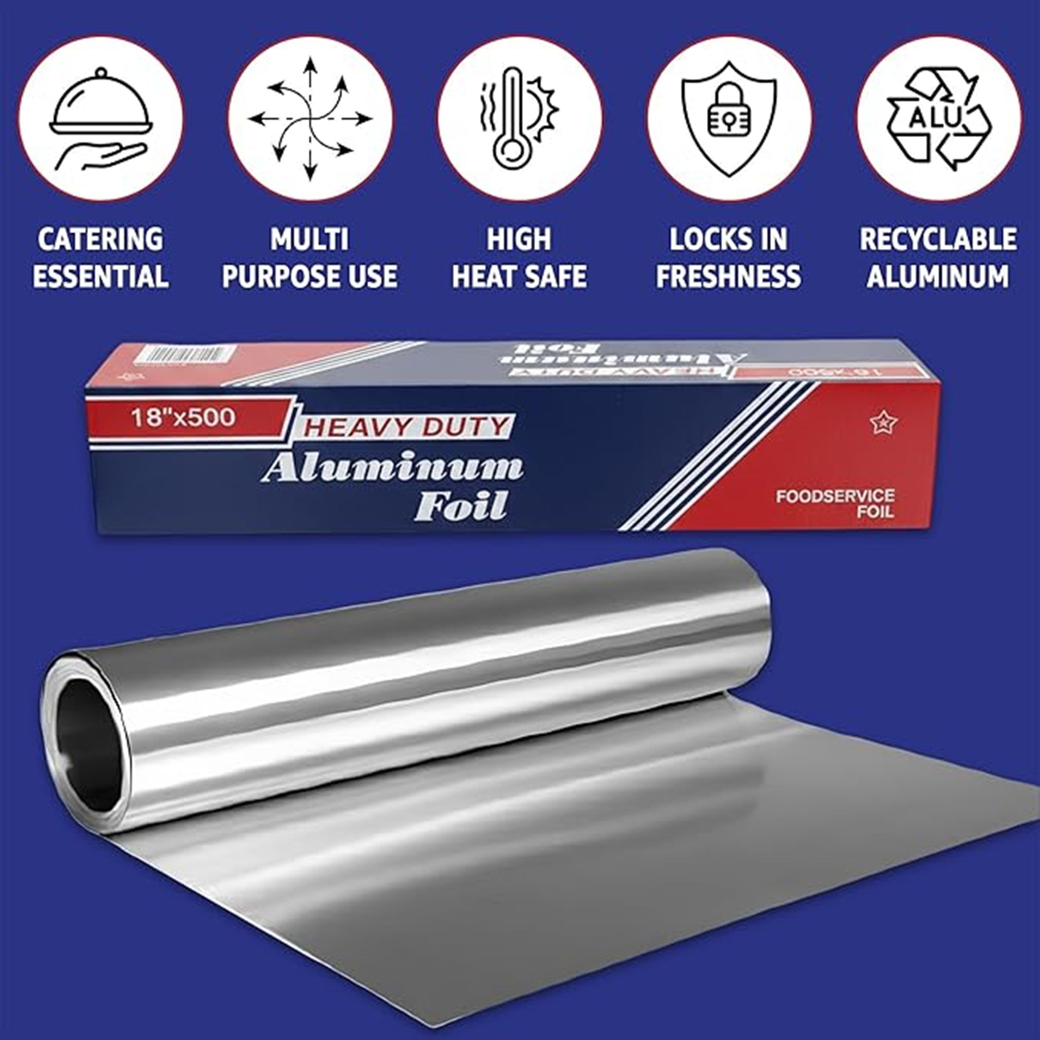 Restaurant Feeder B0CG378JB8 Heavy Duty Commercial Grade Food Safe Aluminum Foil Roll, 18" x 500', 1 Each