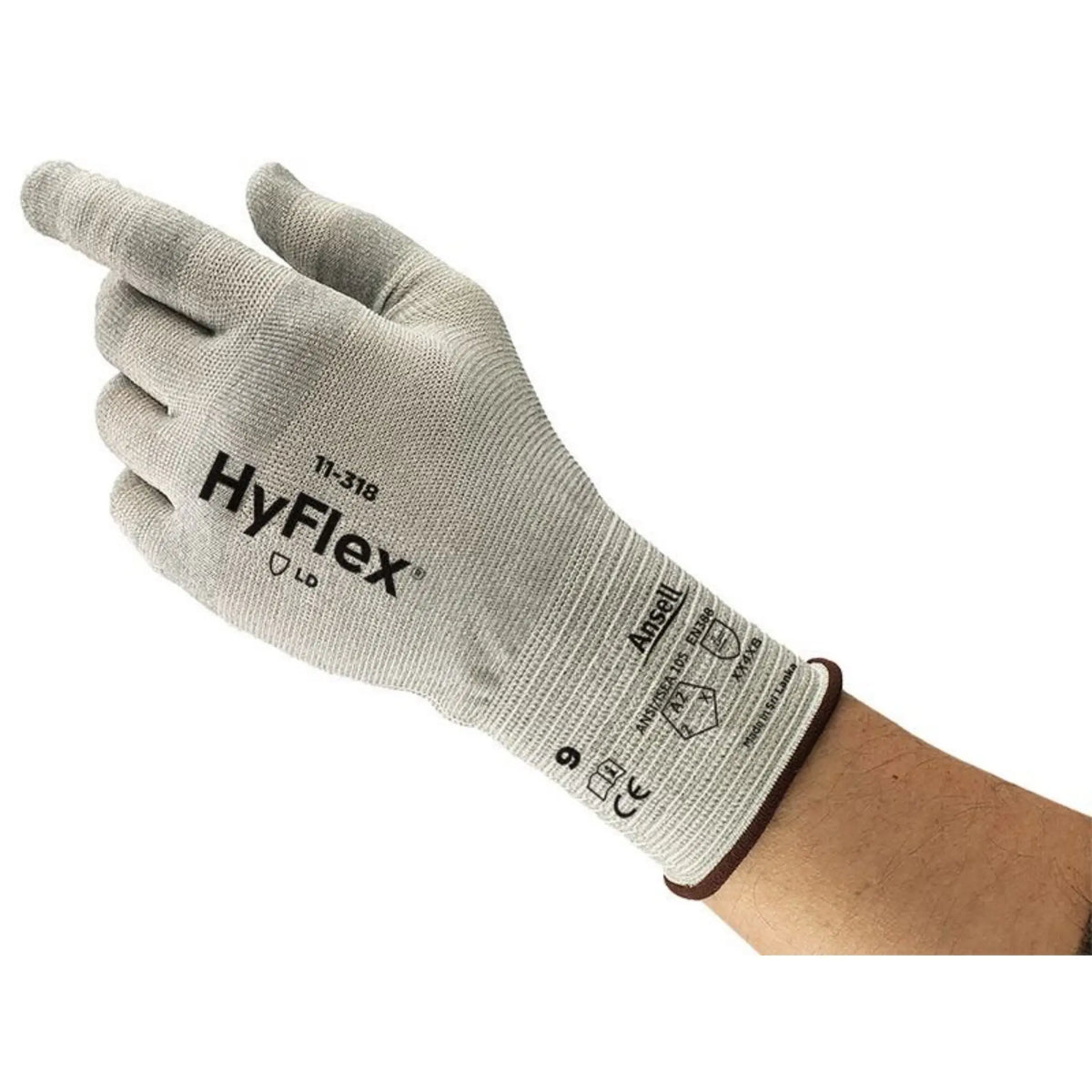 Ansell HyFlex Gloves Nylon Material, Gray, Case of 144 Pairs, Back