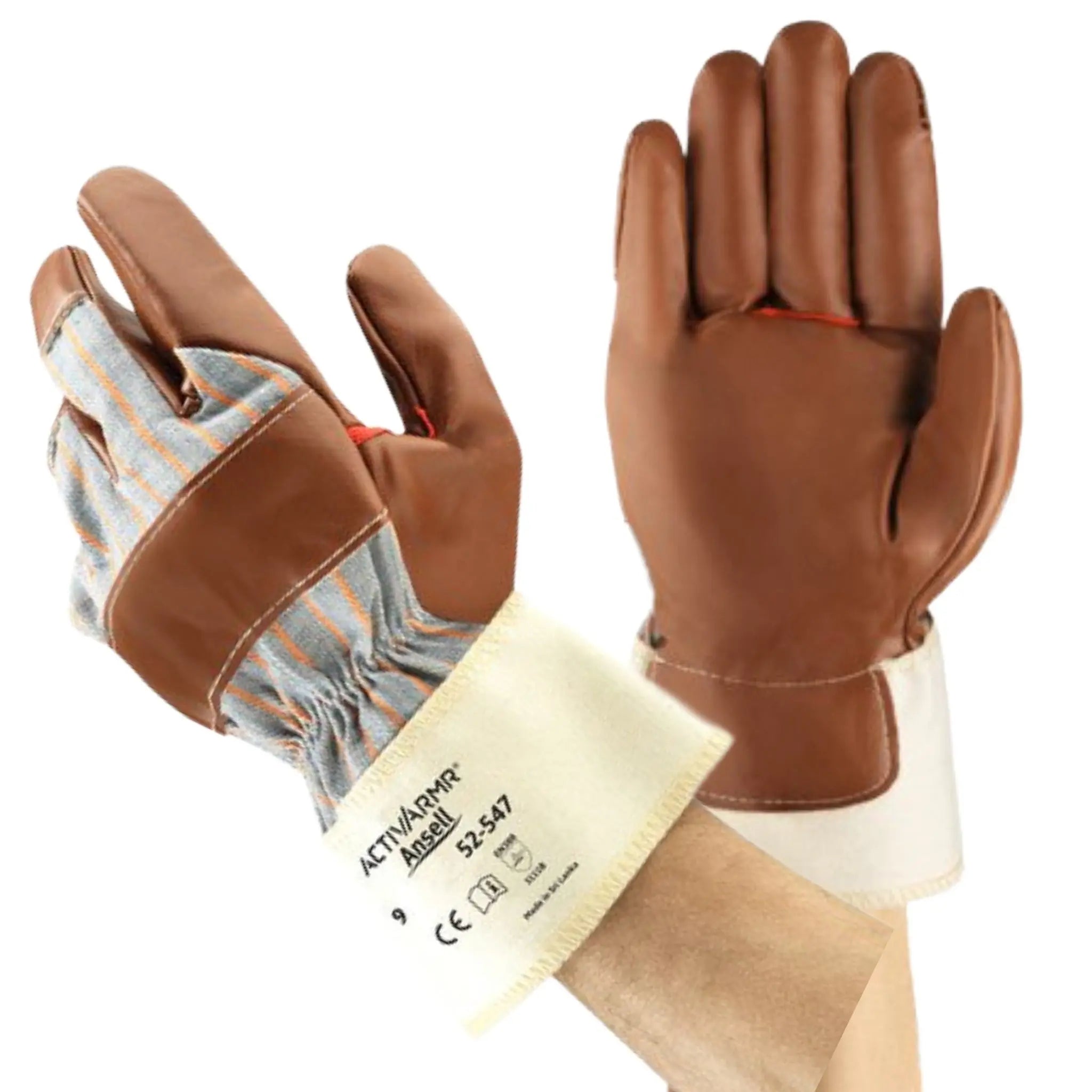 Ansell ActivArmr 52-547 Jersey-Lined Work Gloves with Nitrile Coating, Brown, 1 Pair