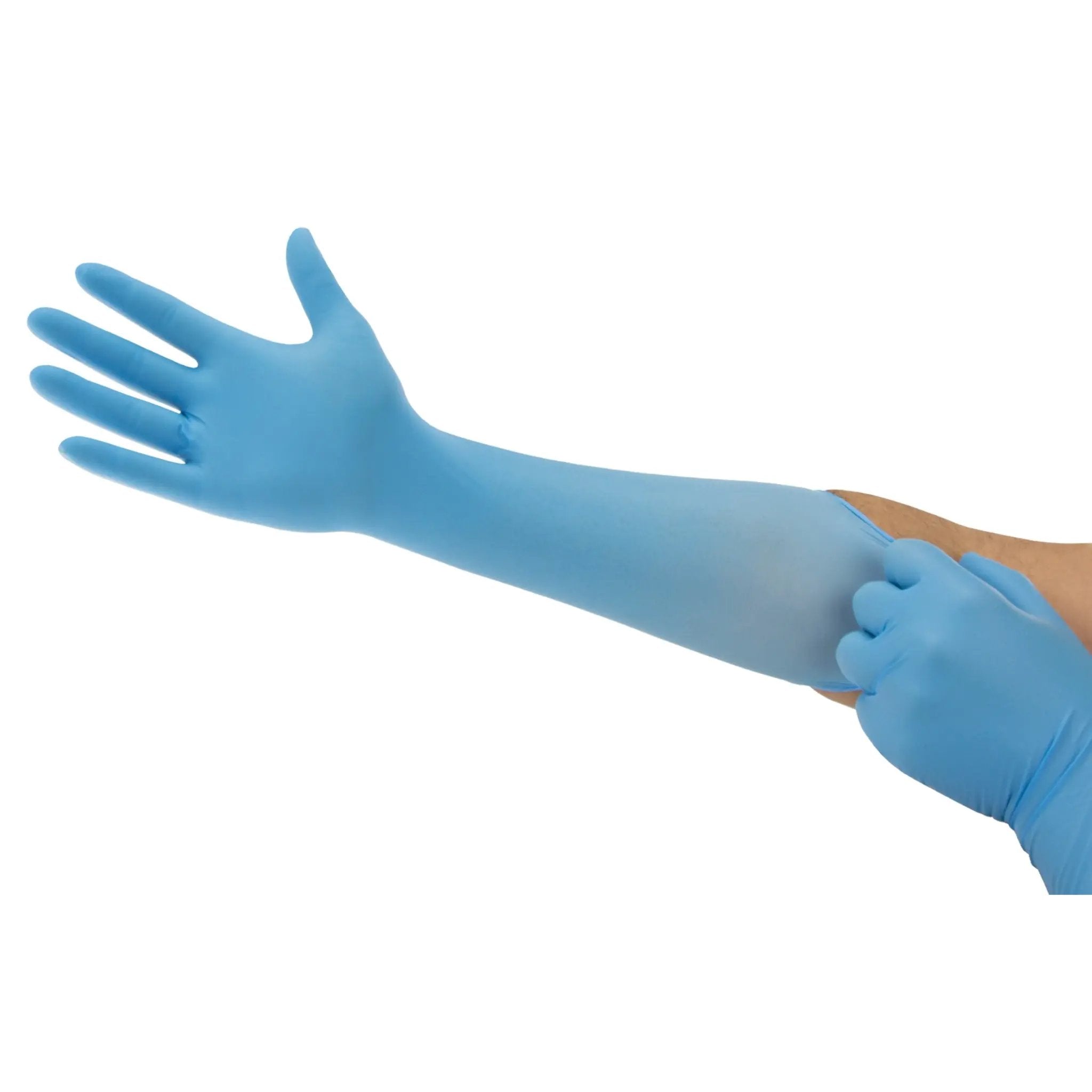 Ansell MICROFLEX 93-243 Disposable Nitrile Glove with 15.6" Extended Cuff, Powder-Free, Blue, Main Image