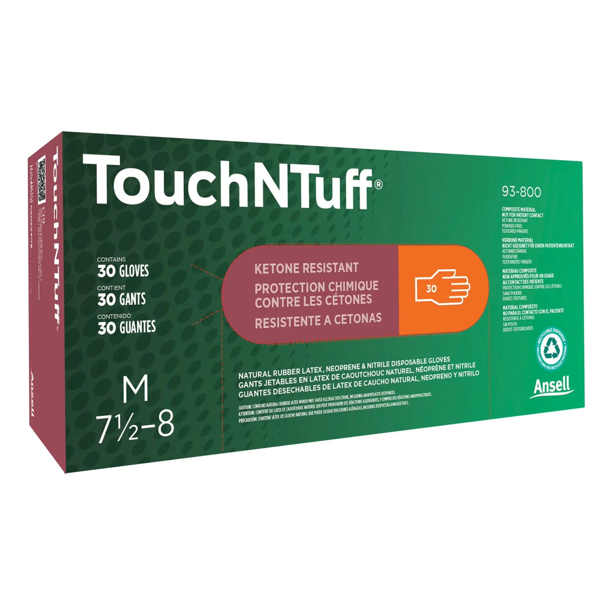 Ansell TOUCHNTUFF 93-800 Chemical Resistant Disposable Glove, Packaging