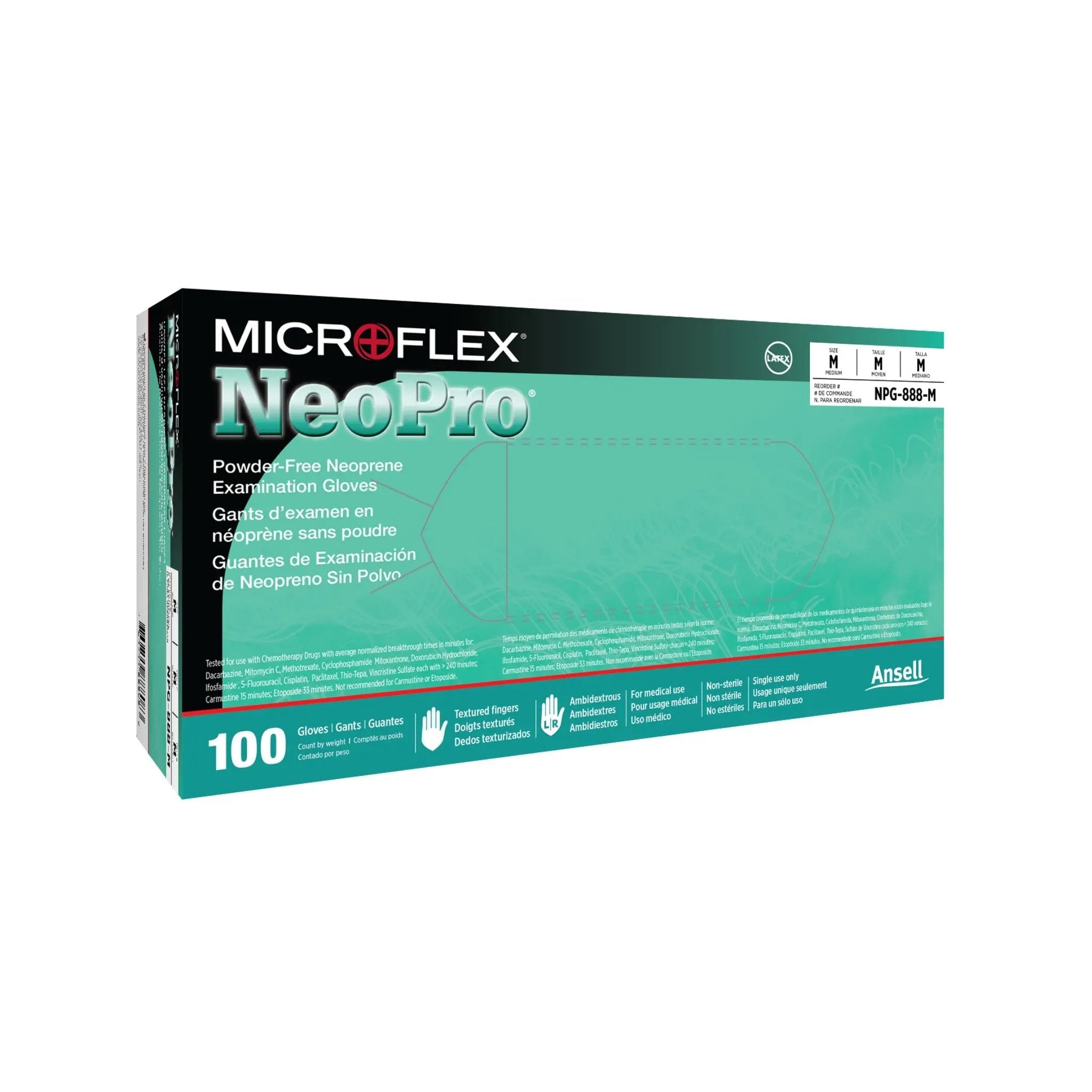 Ansell MICROFLEX NPG-888 NeoPro Disposable Gloves, Green, box view