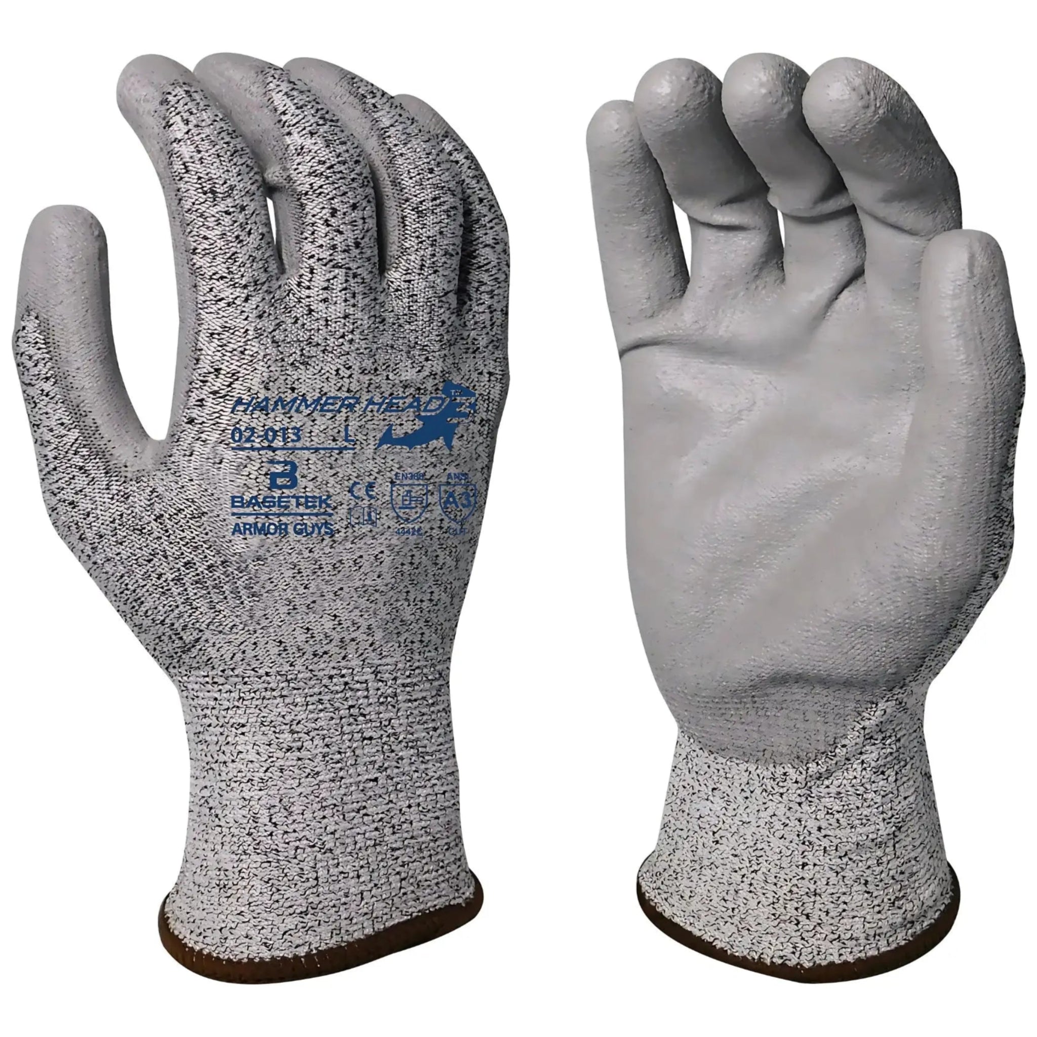 Armor Guys 02-013 Basetek Hammerhead Cut Level A3 Work Glove, Salt and Pepper, Box of 12 Pairs, Back View