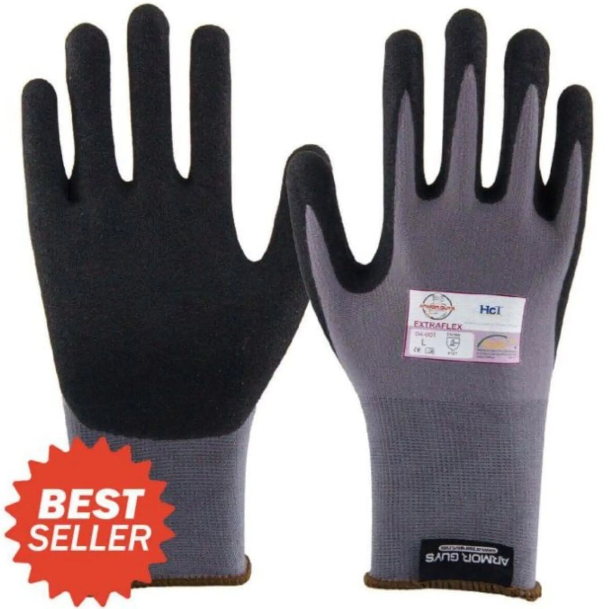 Armor Guys 04-001 ExtraFlex Work Gloves, Gray, 1 Pair, Front and Back View