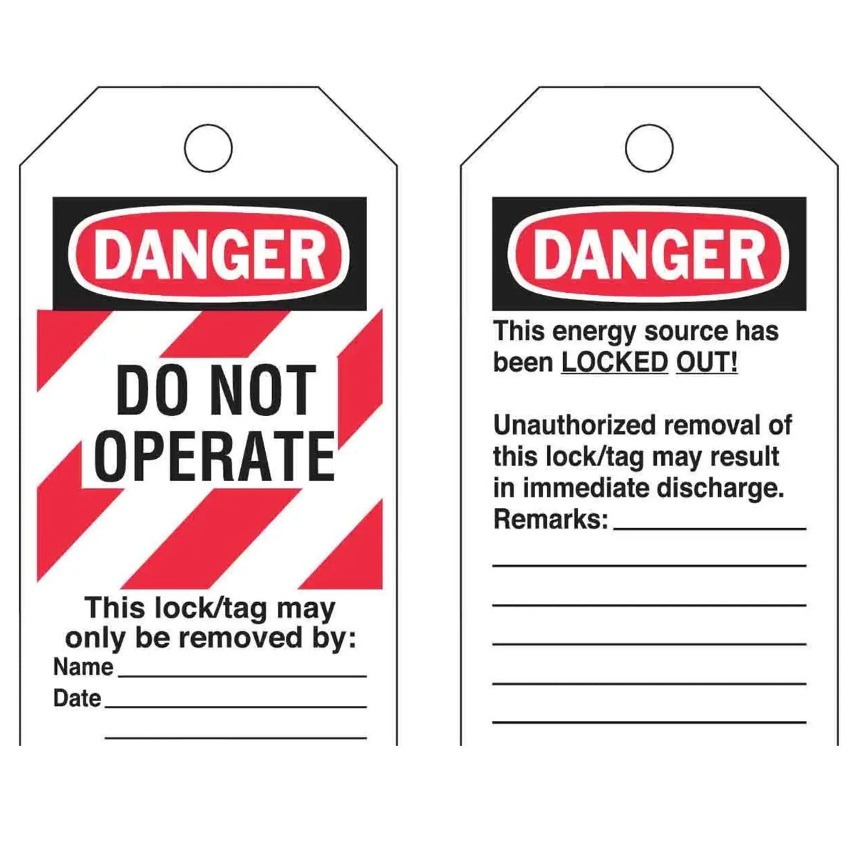 BRADY WORLDWIDE 65520 DANGER Do Not Operate Energy Source Lockout Tagout Tags