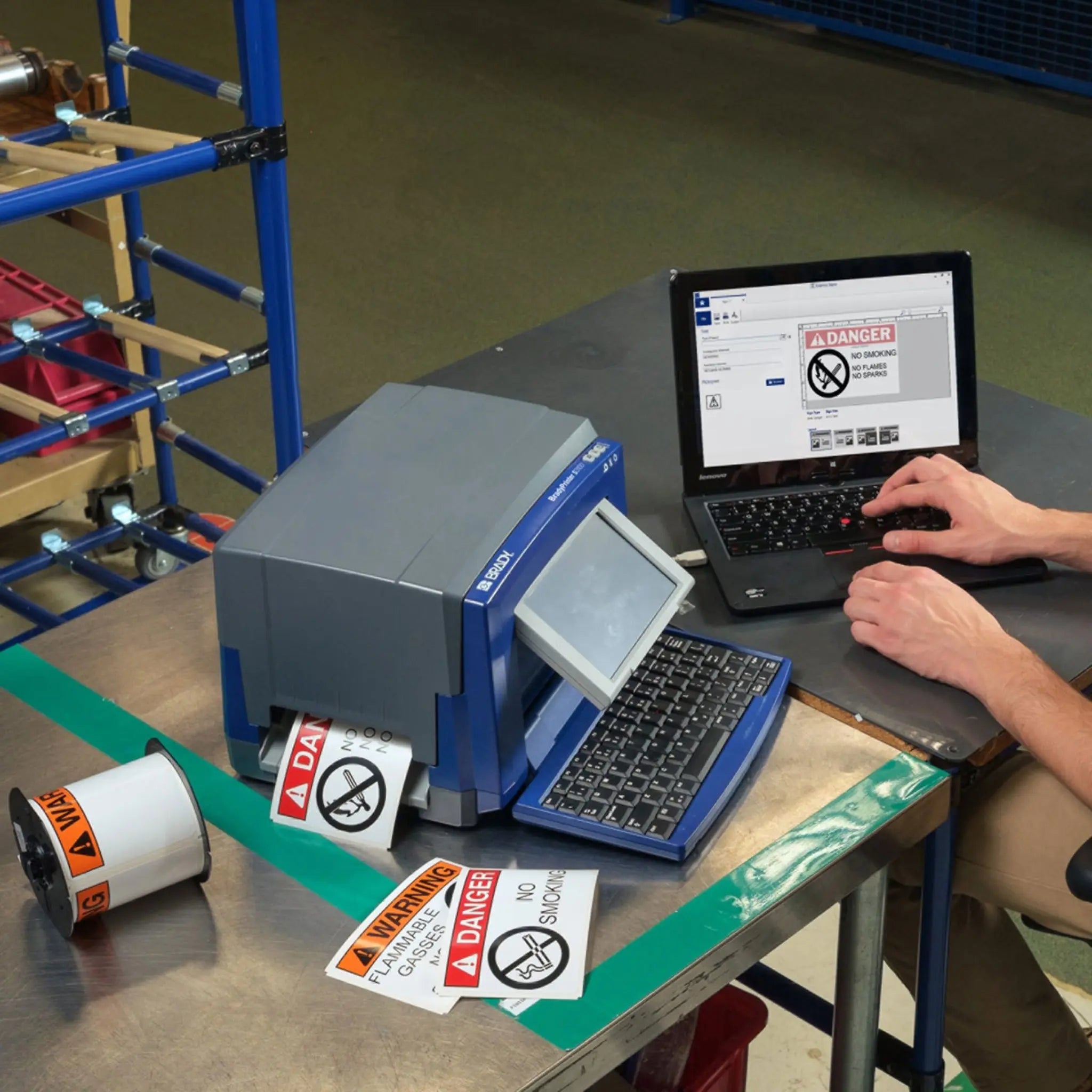 Brady S3100-W Querty Sign And Label Printer With WiFi, Auto Cutter And Color Touch Screen, 1 Each, In Action