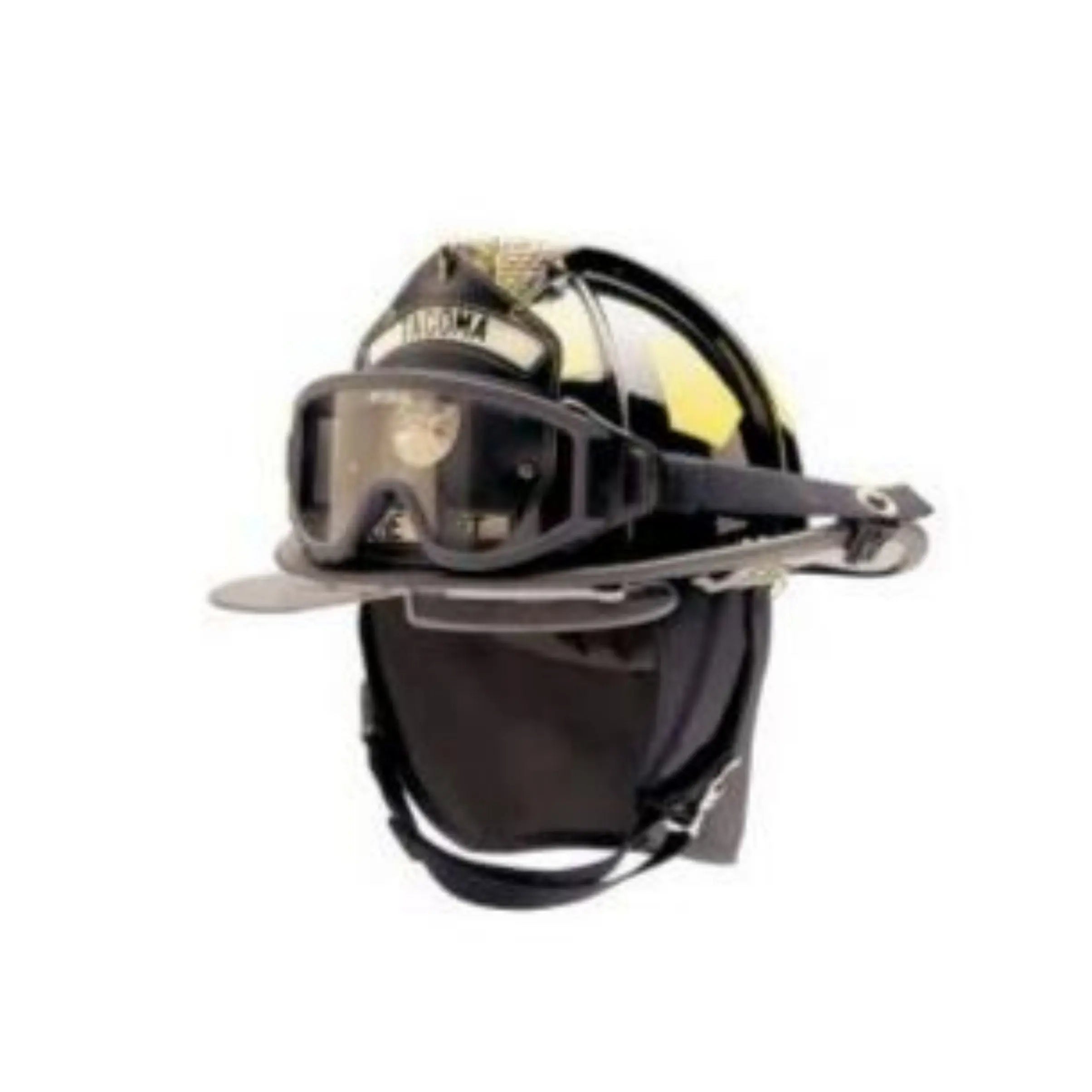 Bullard Traditional Fiberglass Fire Helmet withTrakLite Helmet Lighting System, detachable ESS IZ2 goggle, bourke eyeshield and 6in Brass Eagle