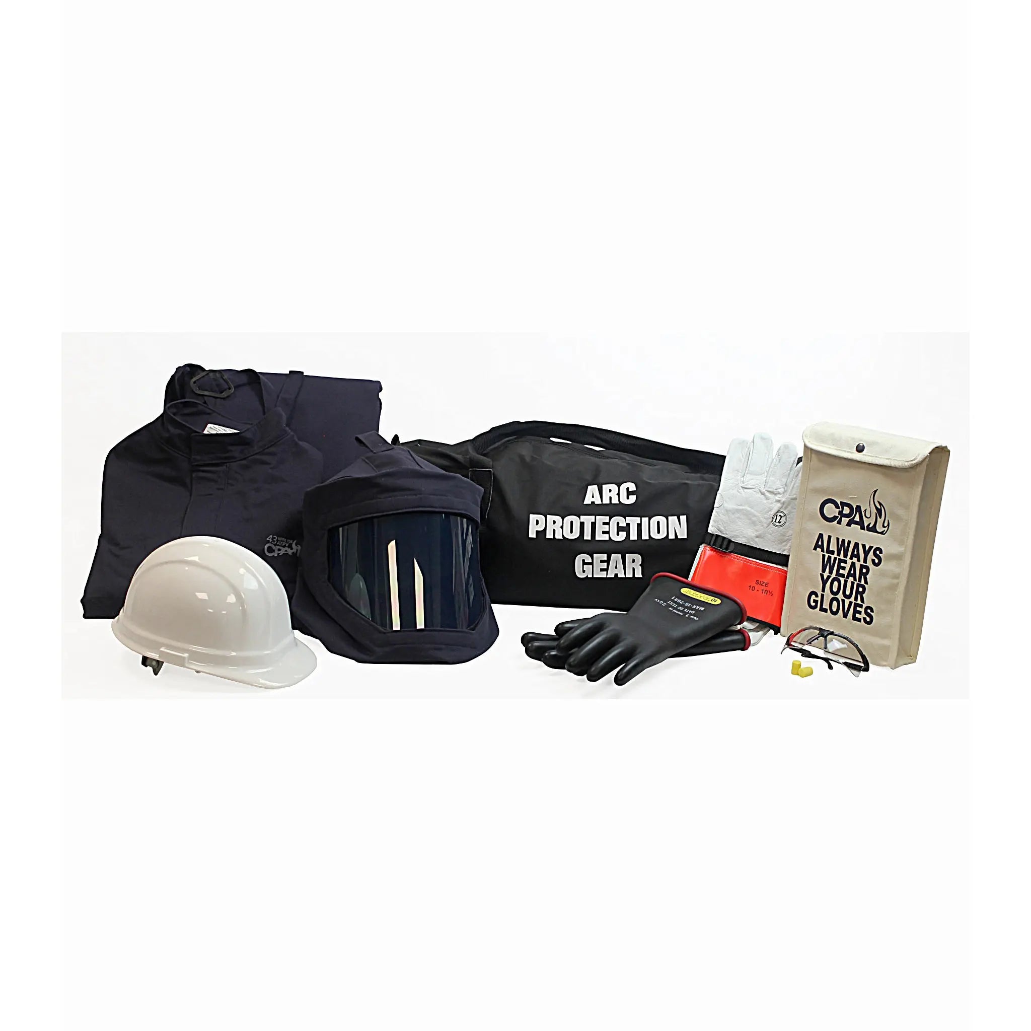 arc flash gear CPA AG43 Category 4 Arc Flash 43 Cal Jacket and Bib Kit, Navy, 1 Each Clothing Size: Medium Glove Size: 10.5