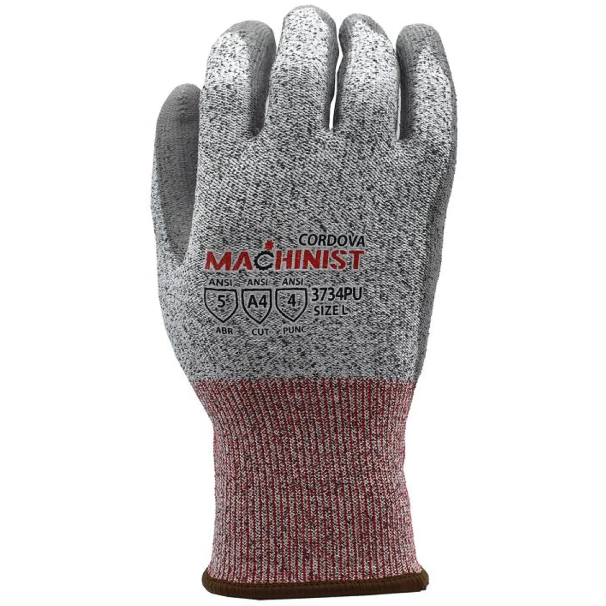 Cordova Machinist 3734PU 13 Gauge A4 Cut Protection High-Performance Polyethylene Gloves, Gray, Back