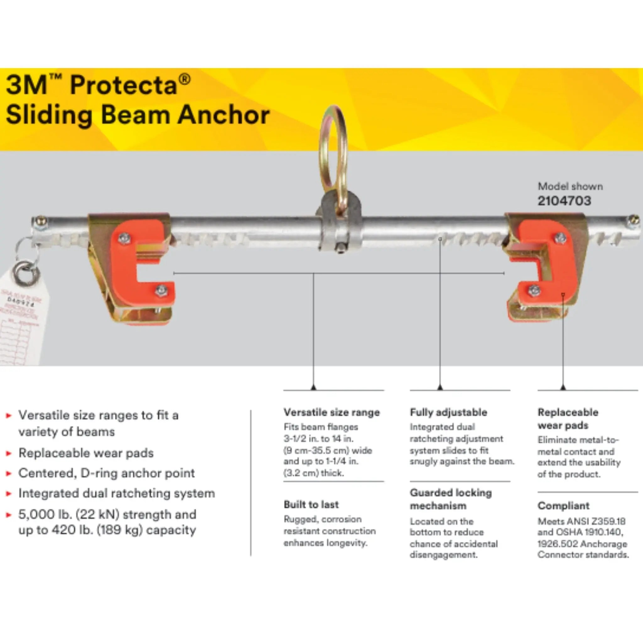 3M Protecta 2104703 Sliding Beam Anchor, Performance
