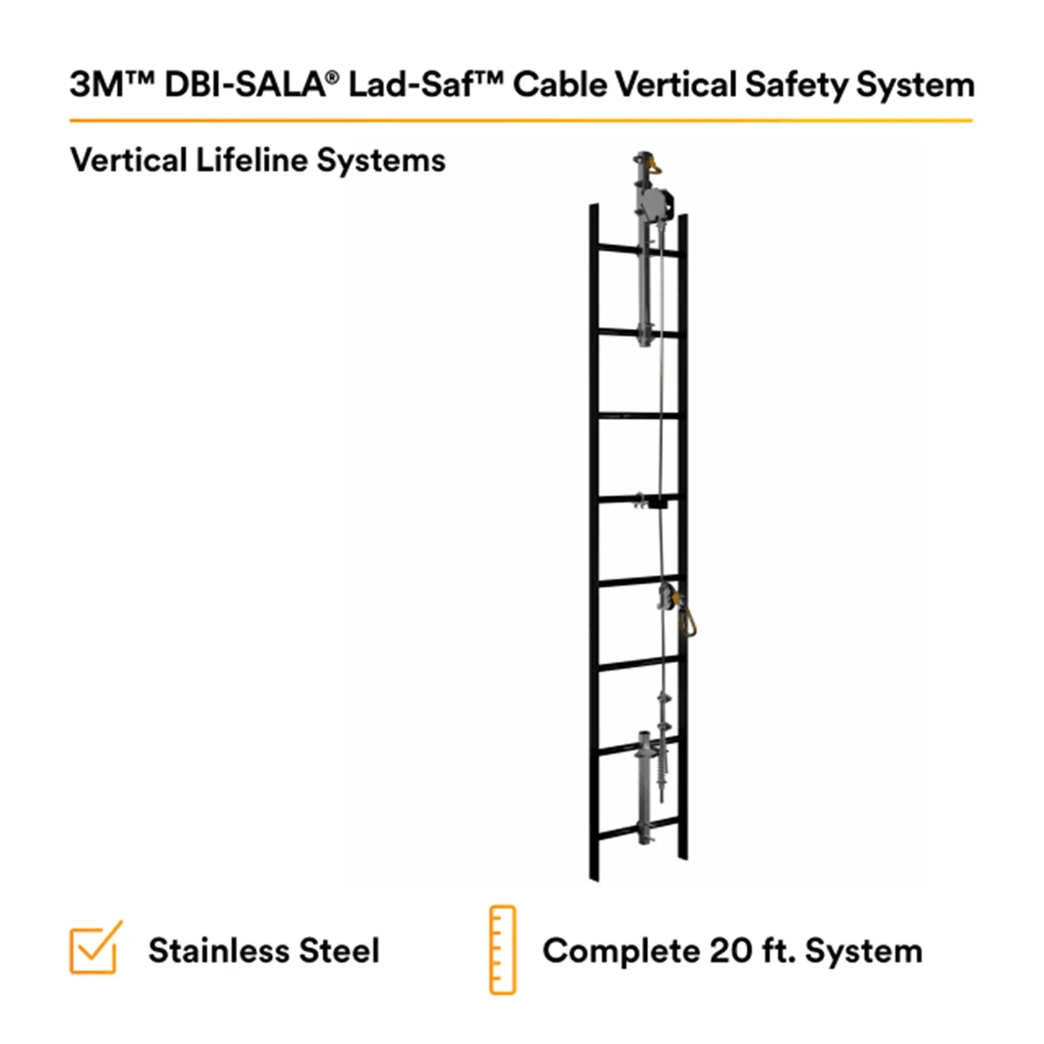 3M DBI-Sala 6119020 Lad-Saf Cable Vertical Safety System, Stainless Steel, 20 ft., 1 Each, Features