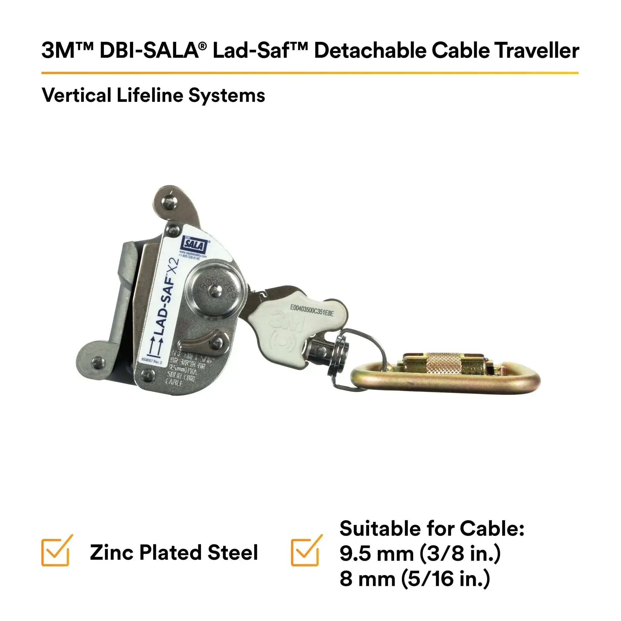 3M DBI-Sala 6160030 Lad-Saf Detachable Cable Traveller, Features