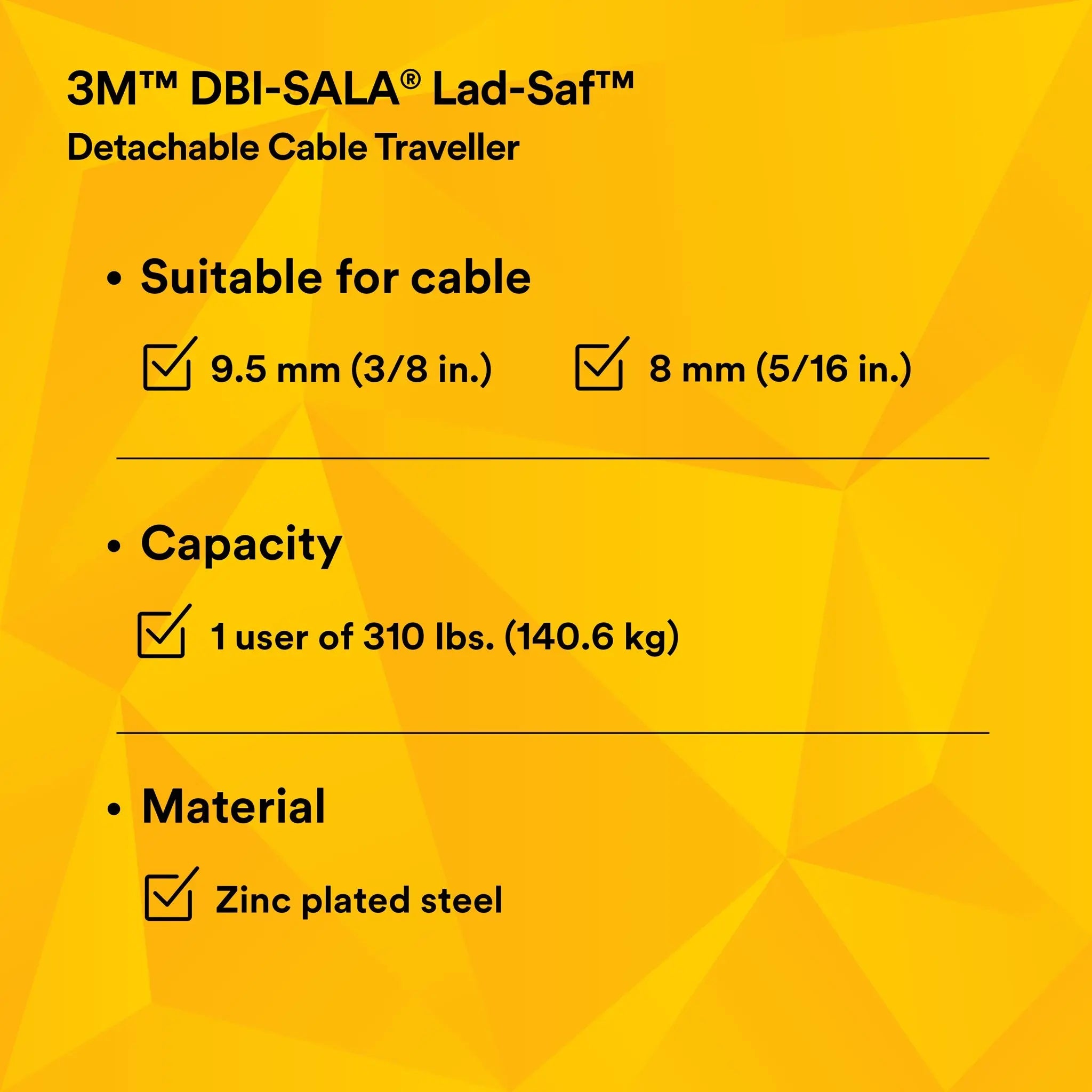 3M DBI-Sala 6160030 Lad-Saf Detachable Cable Traveller, Performance