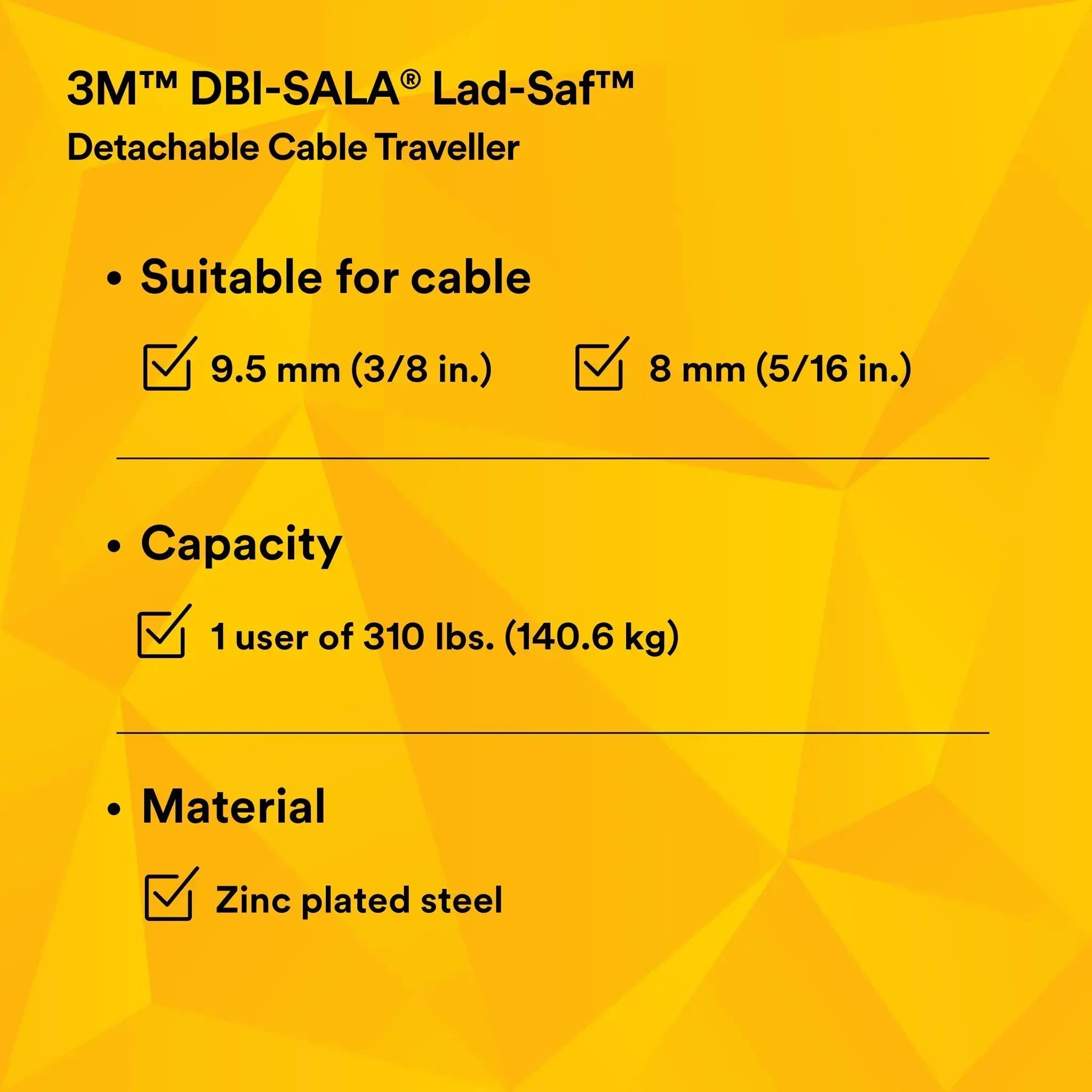 3M DBI-Sala 6160030 Lad-Saf Detachable Cable Traveller, Performance