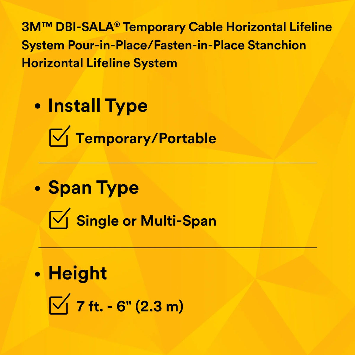 3M DBI-Sala 7400203 SecuraSpan Pour-in-Place/Fasten-in-Place HLL Stanchion, 1 Each, Features