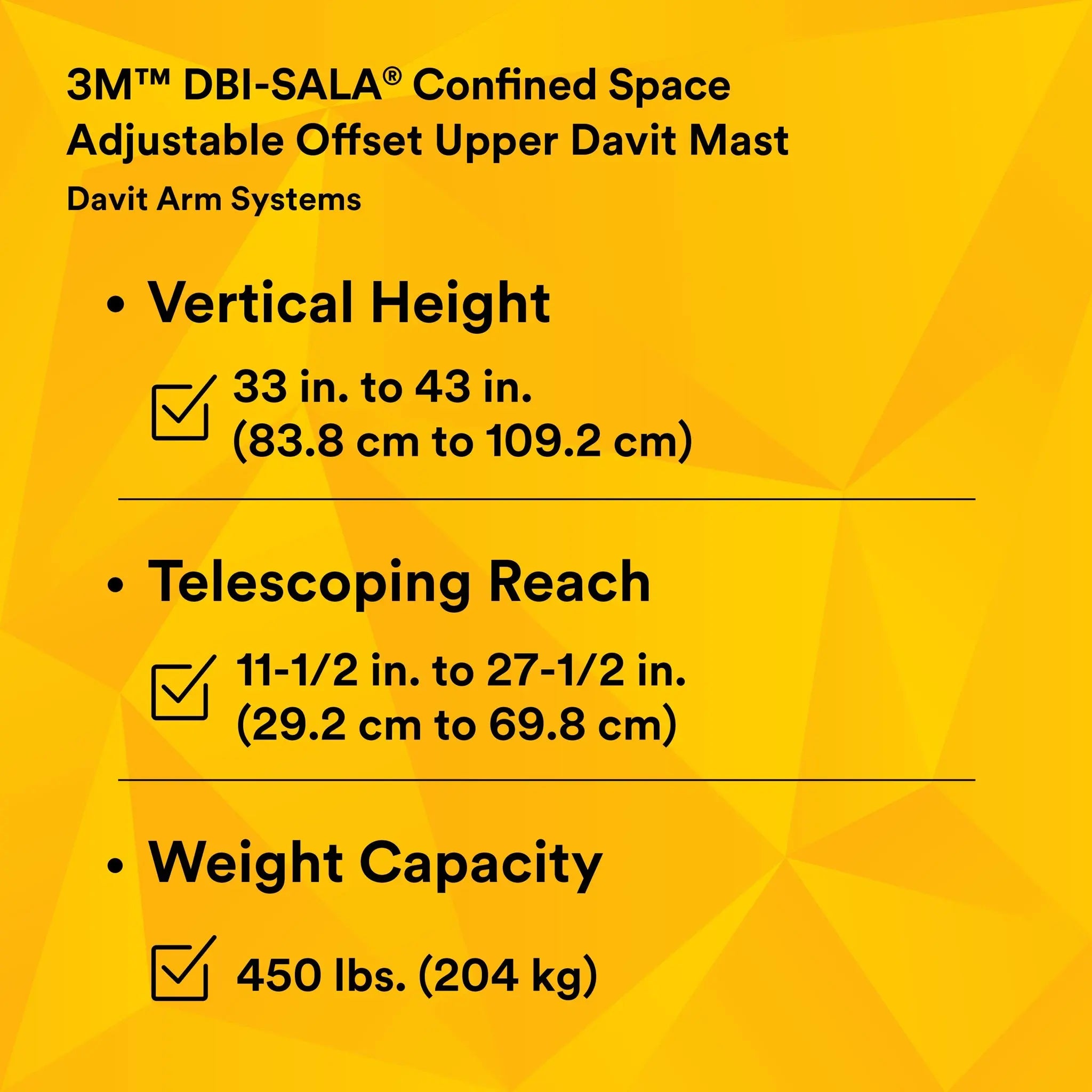 3M DBI-Sala 8518001 Confined Space Adjustable Offset Upper Davit Mast, Features