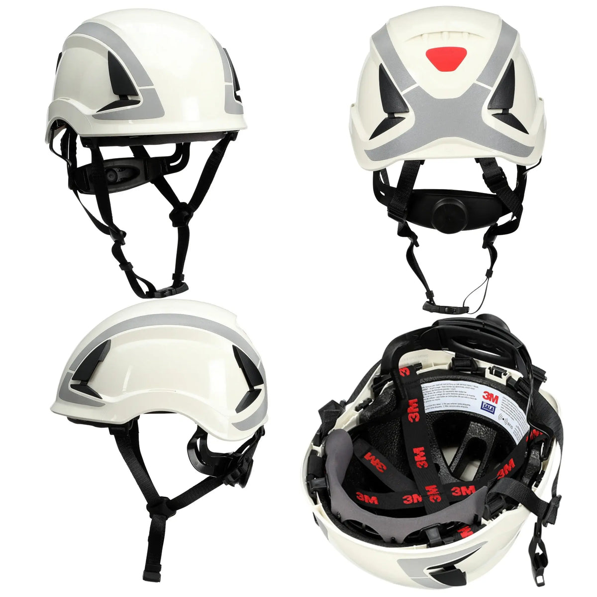 3M DBI-Sala X6000 Series Safety Helmet, Type II with SecureFit, Reflective, Uvicator, 1 Each, Non-Vented, White, Angles