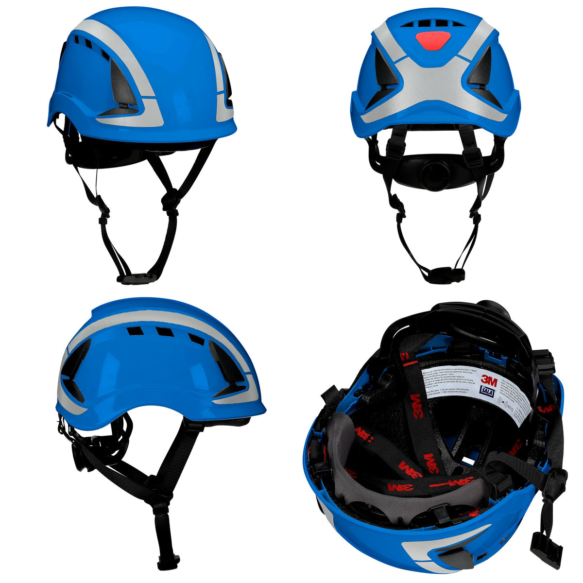 3M DBI-Sala X6000 Series Safety Helmet, Type II with SecureFit, Reflective, Uvicator, 1 Each, Vented, Blue, Angles