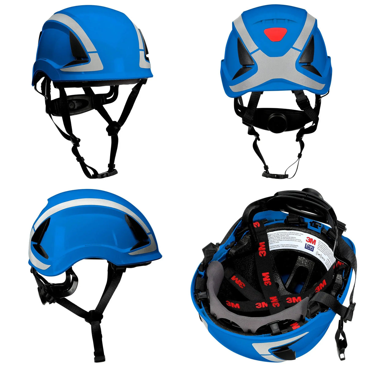3M DBI-Sala X6000 Series Safety Helmet, Type II with SecureFit, Reflective, Uvicator, 1 Each, Non-Vented, Blue, Angles