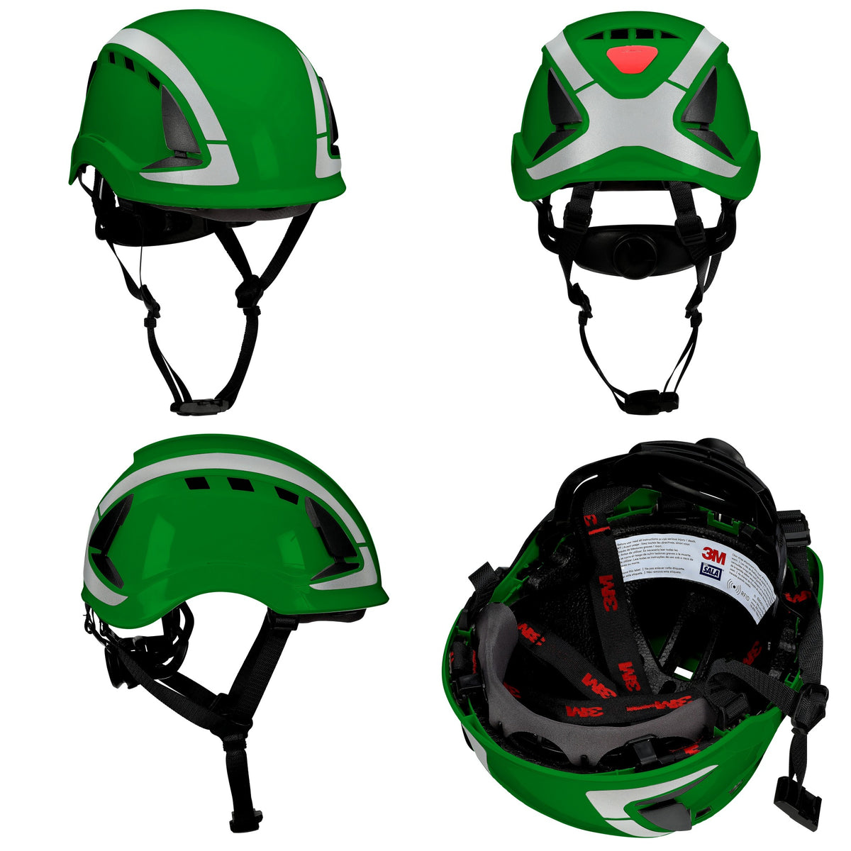 3M DBI-Sala X6000 Series Safety Helmet, Type II with SecureFit, Reflective, Uvicator, 1 Each, Vented, Green, Angles