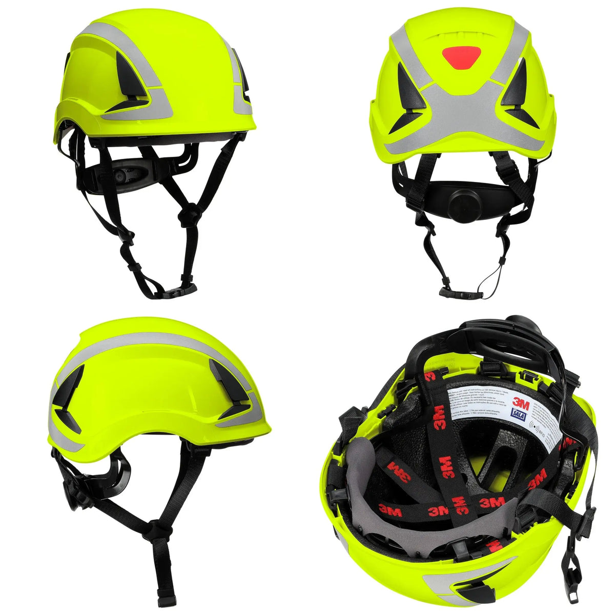 3M DBI-Sala X6000 Series Safety Helmet, Type II with SecureFit, Reflective, Uvicator, 1 Each, Non-Vented, Hi-Vis Green, Angles