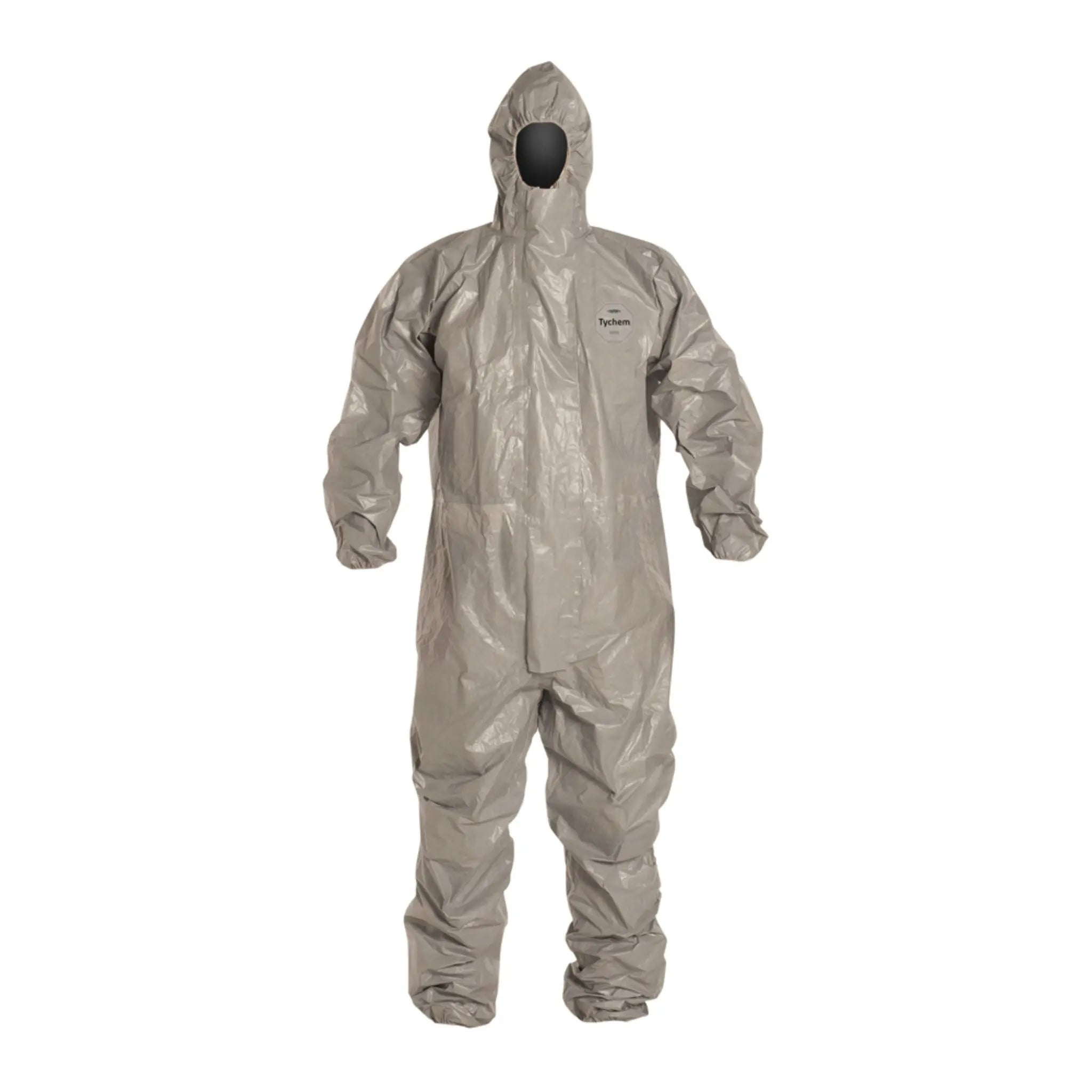 DuPont Tychem 6000 TF145TGY Chemical Protective Coveralls, Respirator Fit Hood, Elastic Wrists, Elastic Ankles, front view