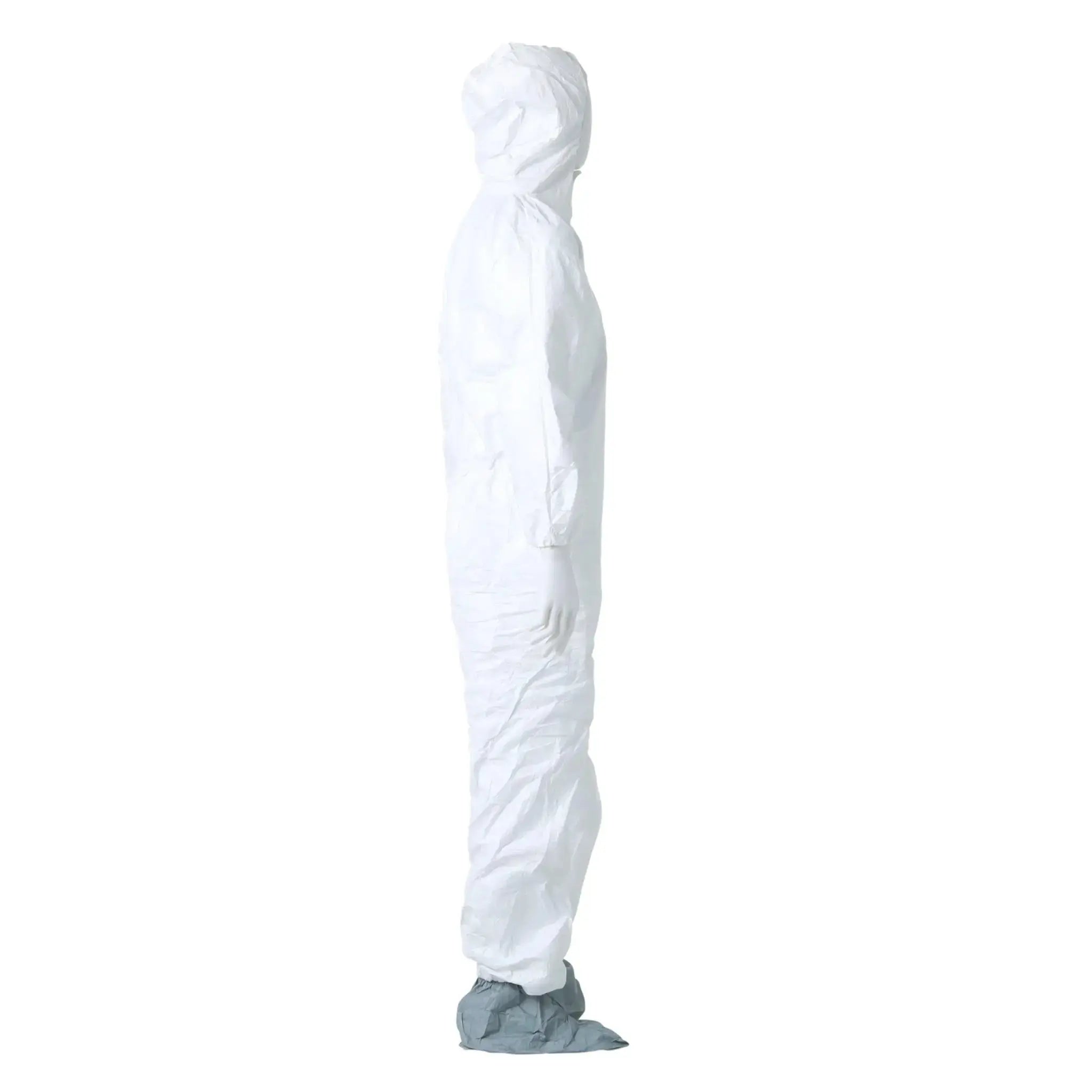 DuPont TY122SWH Tyvek 400 Coverall, Respirator Fit Hood with Elastic Wrists, Attached Skid-Resistant Boots, Right Side View
