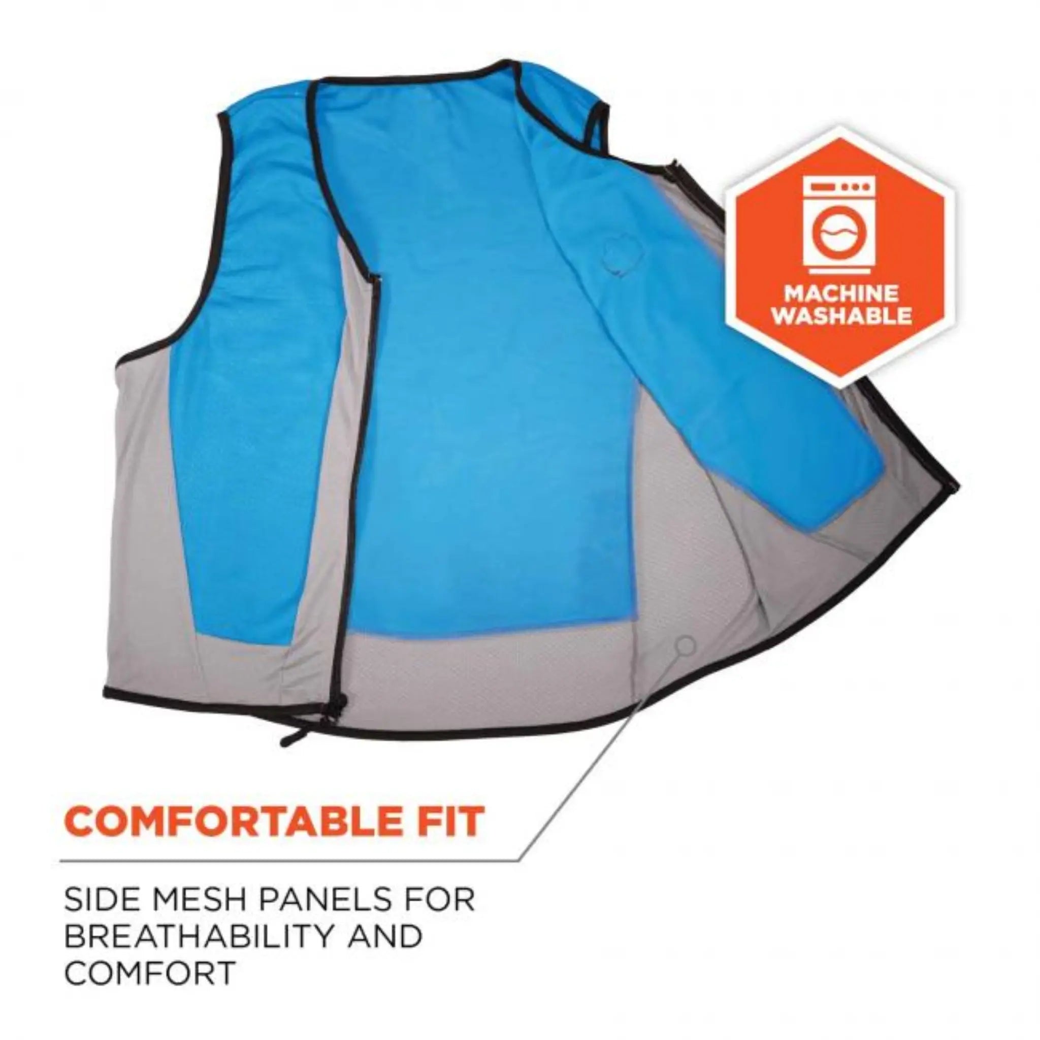 Ergodyne Chill-Its 12694 6667 Wet Evaporative Cooling Vest - PVA, Zipper Closure, Blue, Large, Comfortable Fit