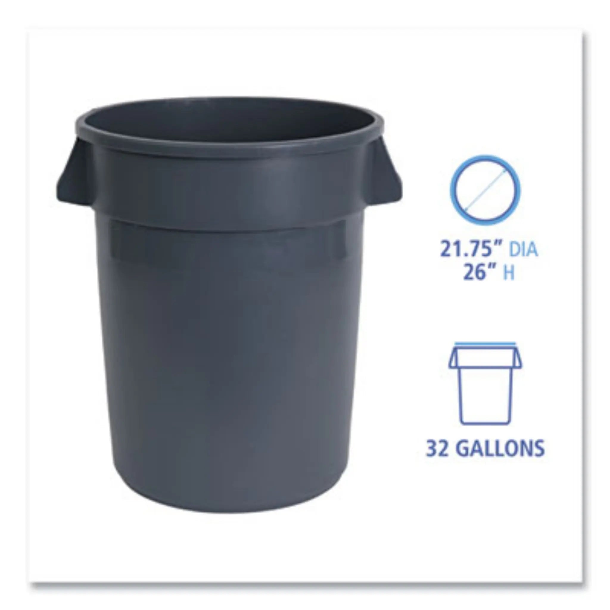 Boardwalk 32GLWRGRA Round Waste Receptacle, Diameter and Capacity