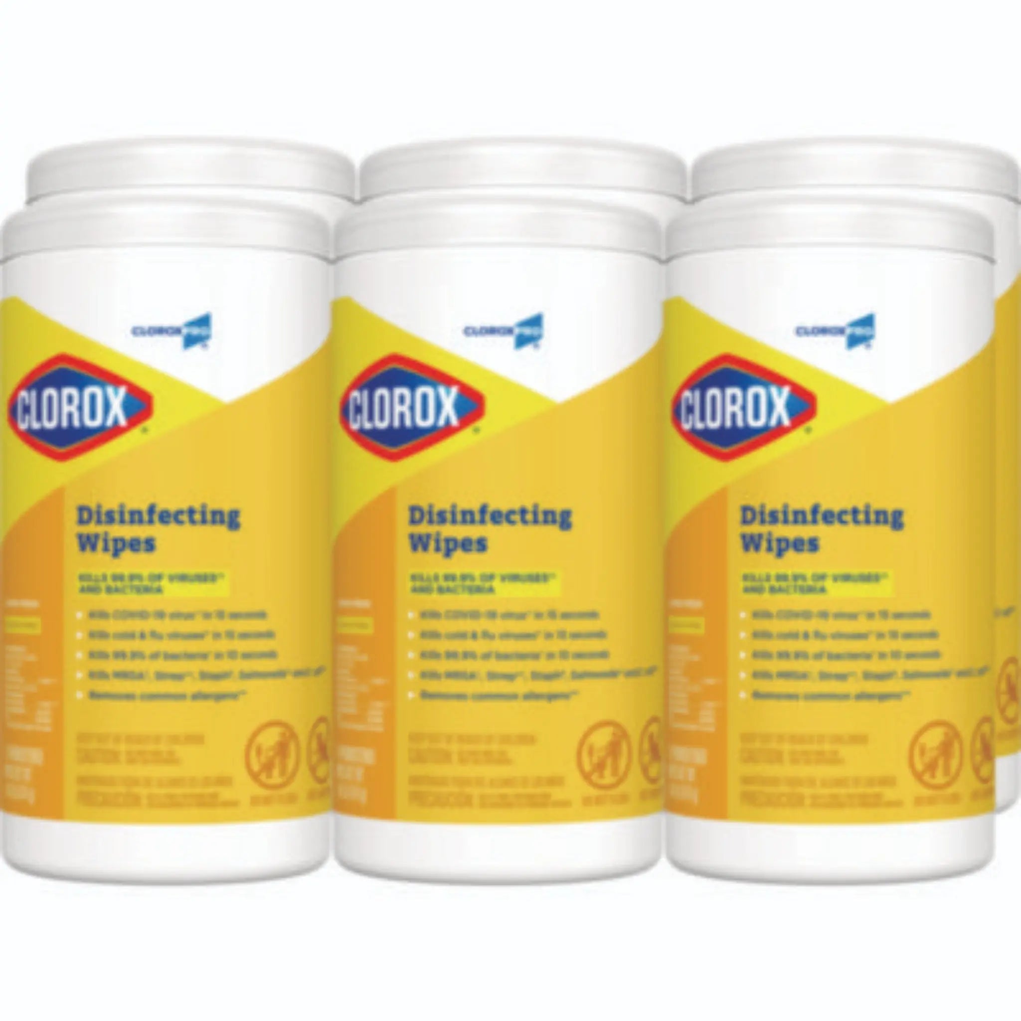 CLOROX SALES CO. CLO15948CT Disinfecting Wipes, 1-Ply, 7 x 8, Lemon Fresh, White, Canister of 75, Carton of 6 Canisters