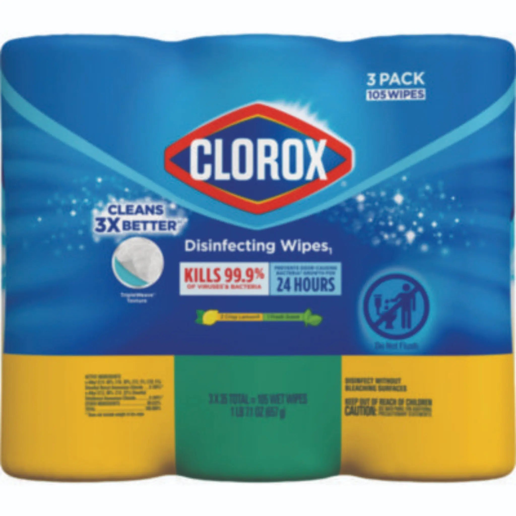 CLOROX SALES CO. CLO30112 Disinfecting Wipes, 3 Pack