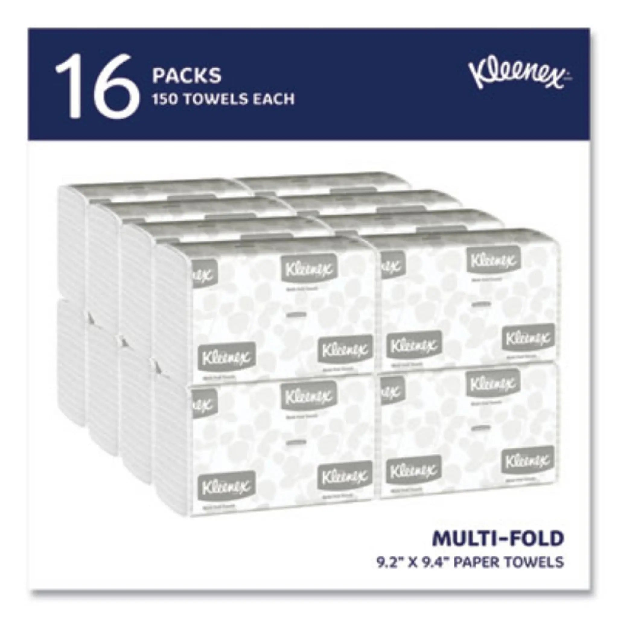 KIMBERLY-CLARK Kleenex 01890 Multi-Fold Paper Towels, 1-Ply, 9.2 x 9.4, White, Carton of 16 Packs