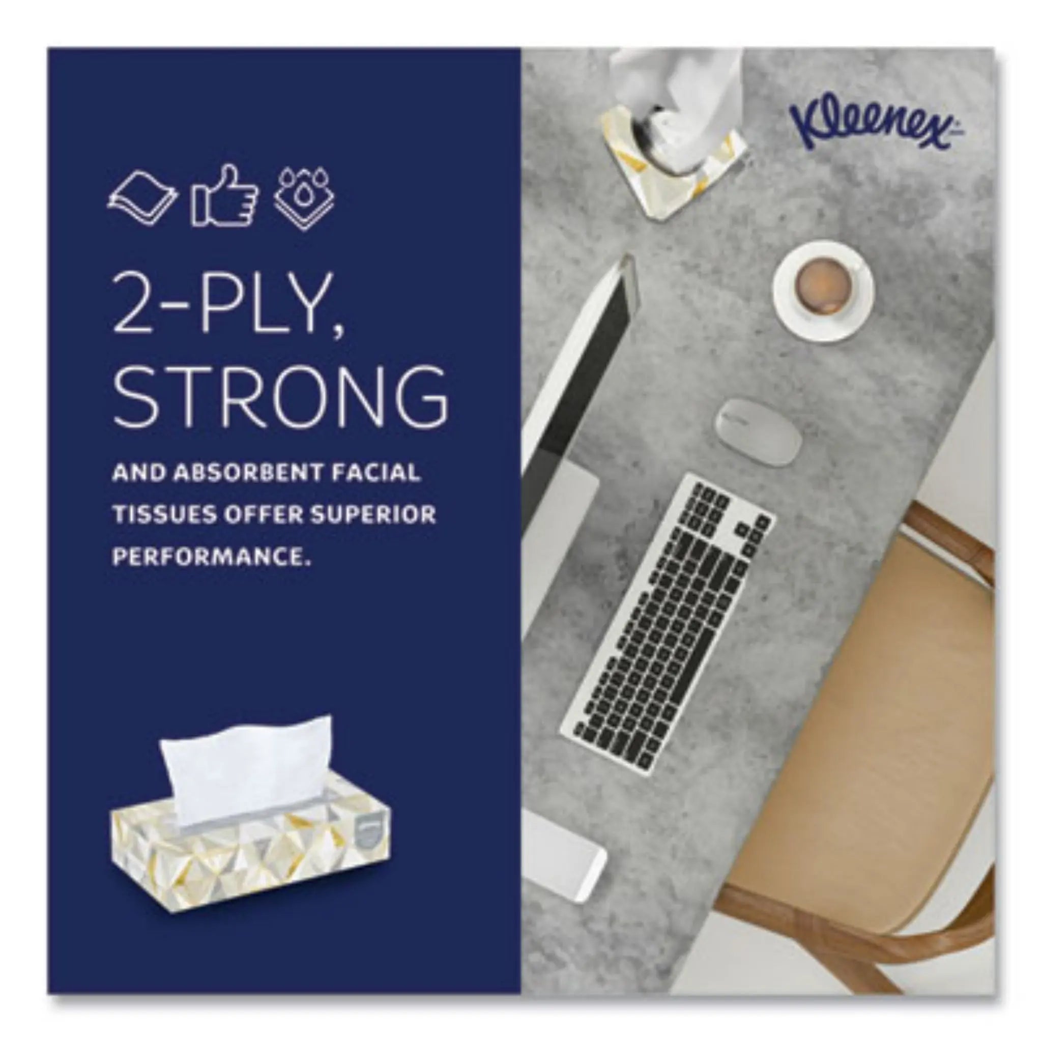 KIMBERLY-CLARK Kleenex 03076 White Facial Tissue for Business, 2-Ply Strong