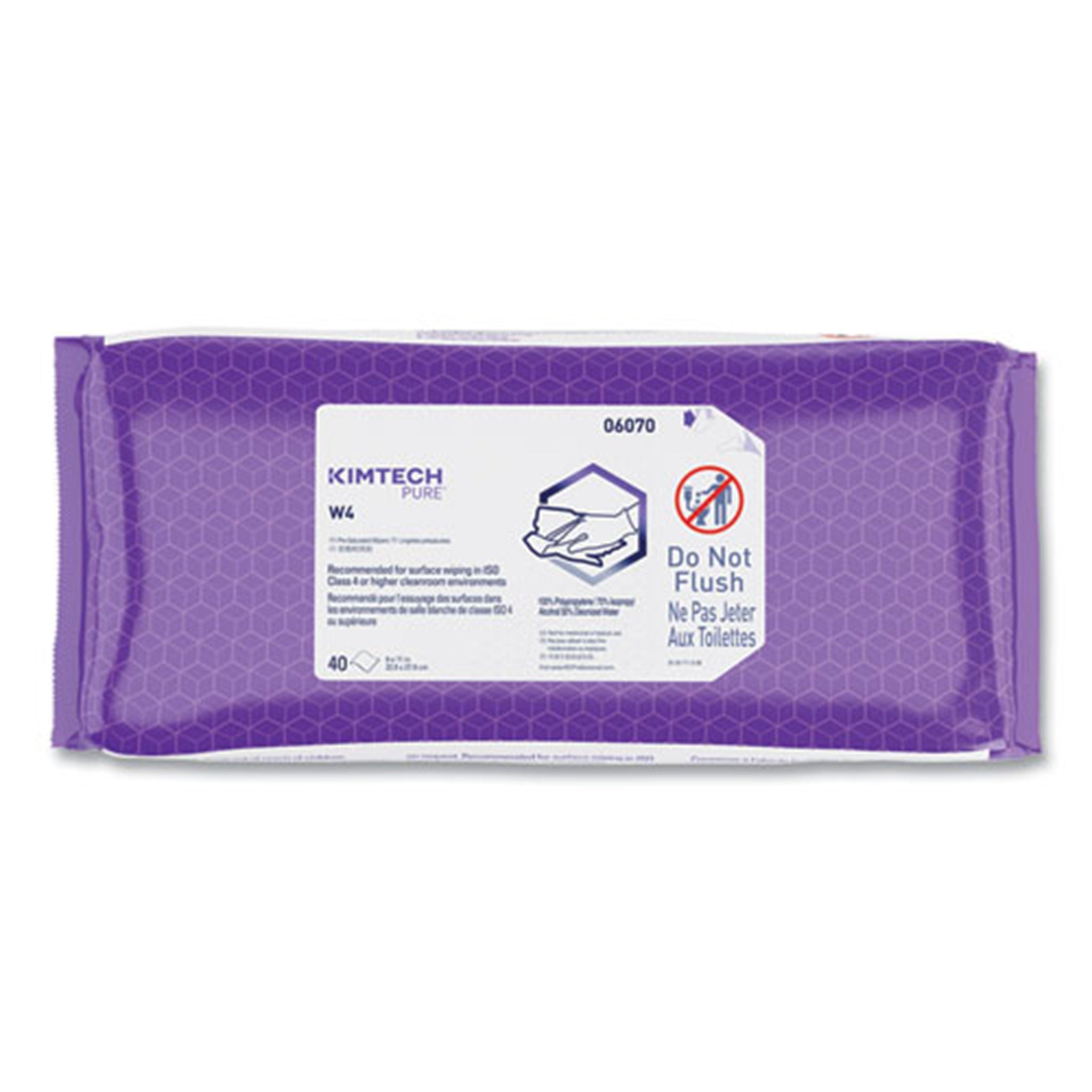 Kimberly-Clark Kimtech 06070 W4 Pre-Saturated Alcohol Wipers, 70% IPA, 1-Ply, 9 x 11, White, Pack of 40, Carton of 10 Packs