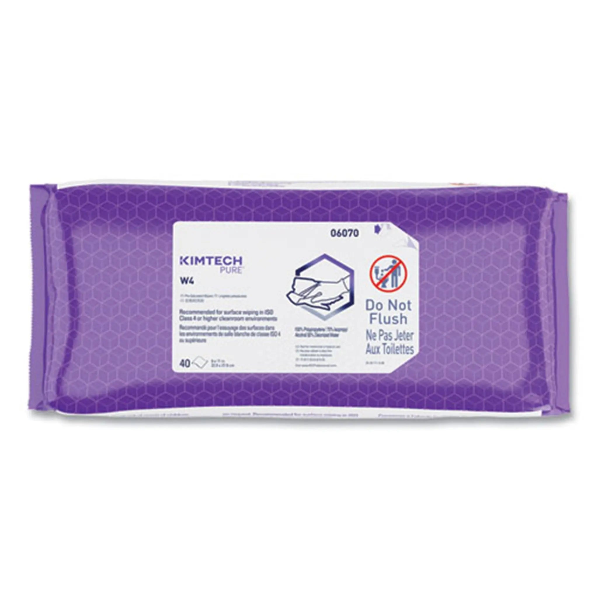 Kimberly-Clark Kimtech 06070 W4 Pre-Saturated Alcohol Wipers, 70% IPA, 1-Ply, 9 x 11, White, Pack of 40, Carton of 10 PacksÂ
