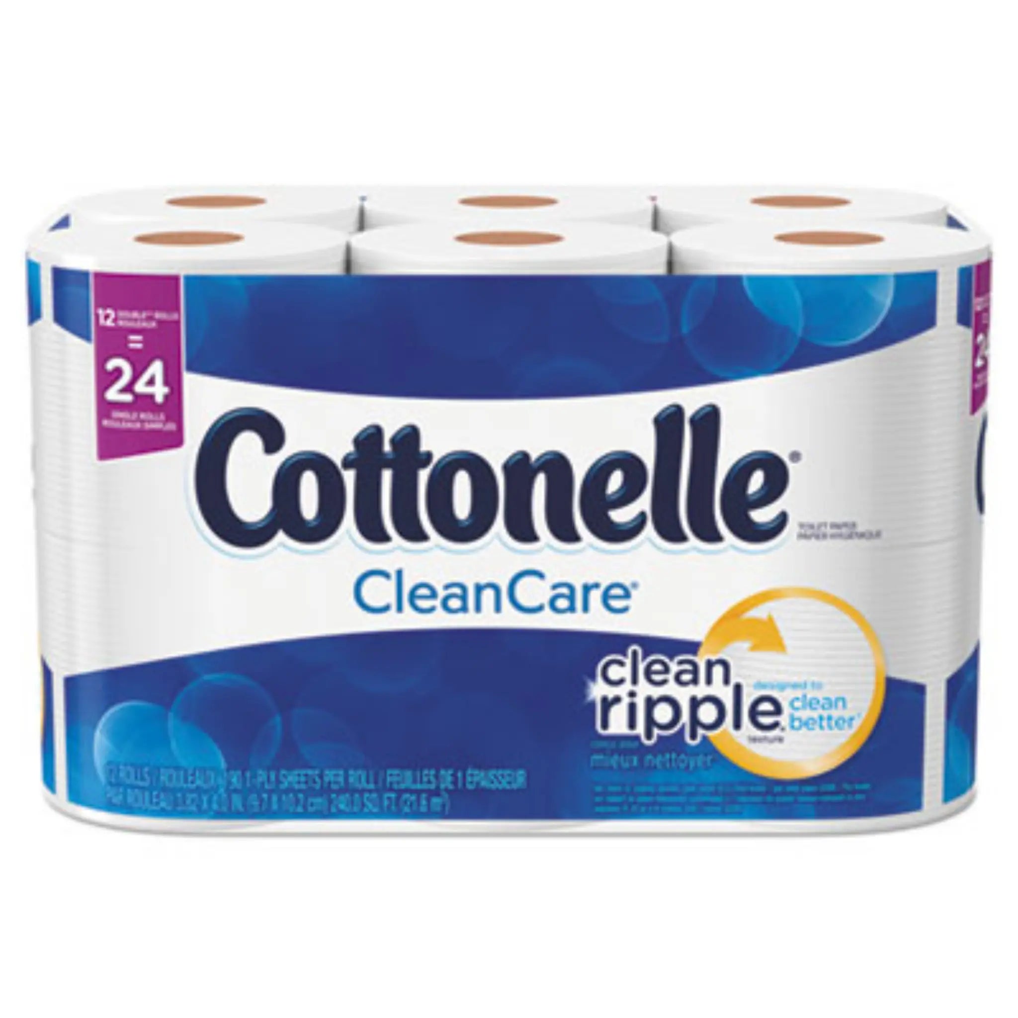 KIMBERLY-CLARK Cottonelle 12456PK Clean Care Bathroom Tissue, Septic Safe, 1-Ply, White, Pack of 12 Rolls