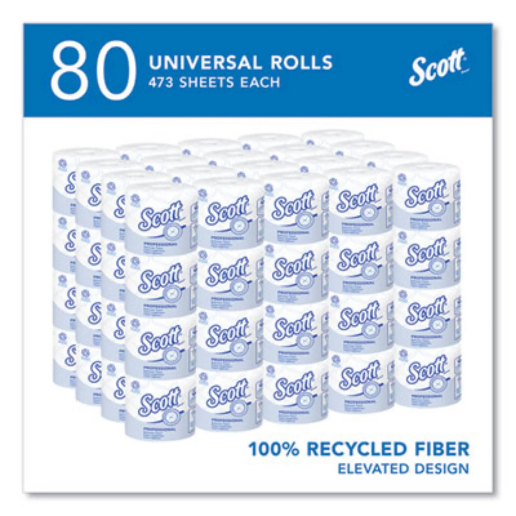 KIMBERLY-CLARK Scott 13217 Essential 100% Recycled Fiber SRB Bathroom Tissue, Septic Safe, 2-Ply, White, Carton of 80 Rolls