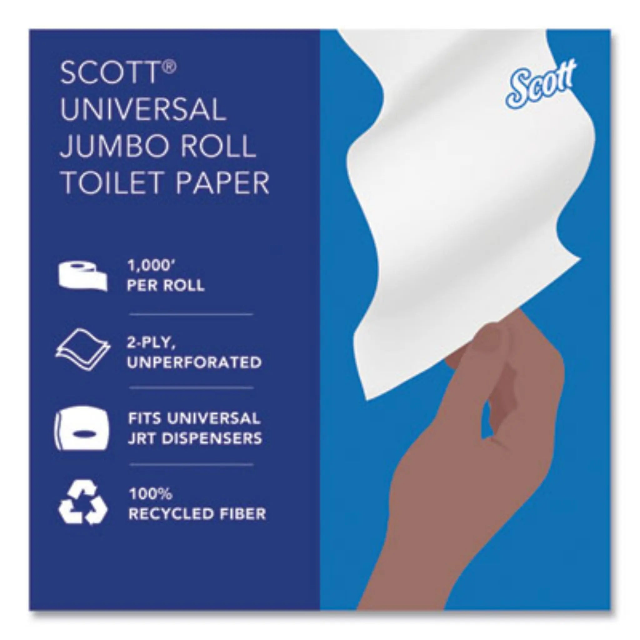 KIMBERLY-CLARK KCC67805 Essential 100% Recycled Fiber JRT Bathroom Tissue for Business, Universal Jumbo Roll