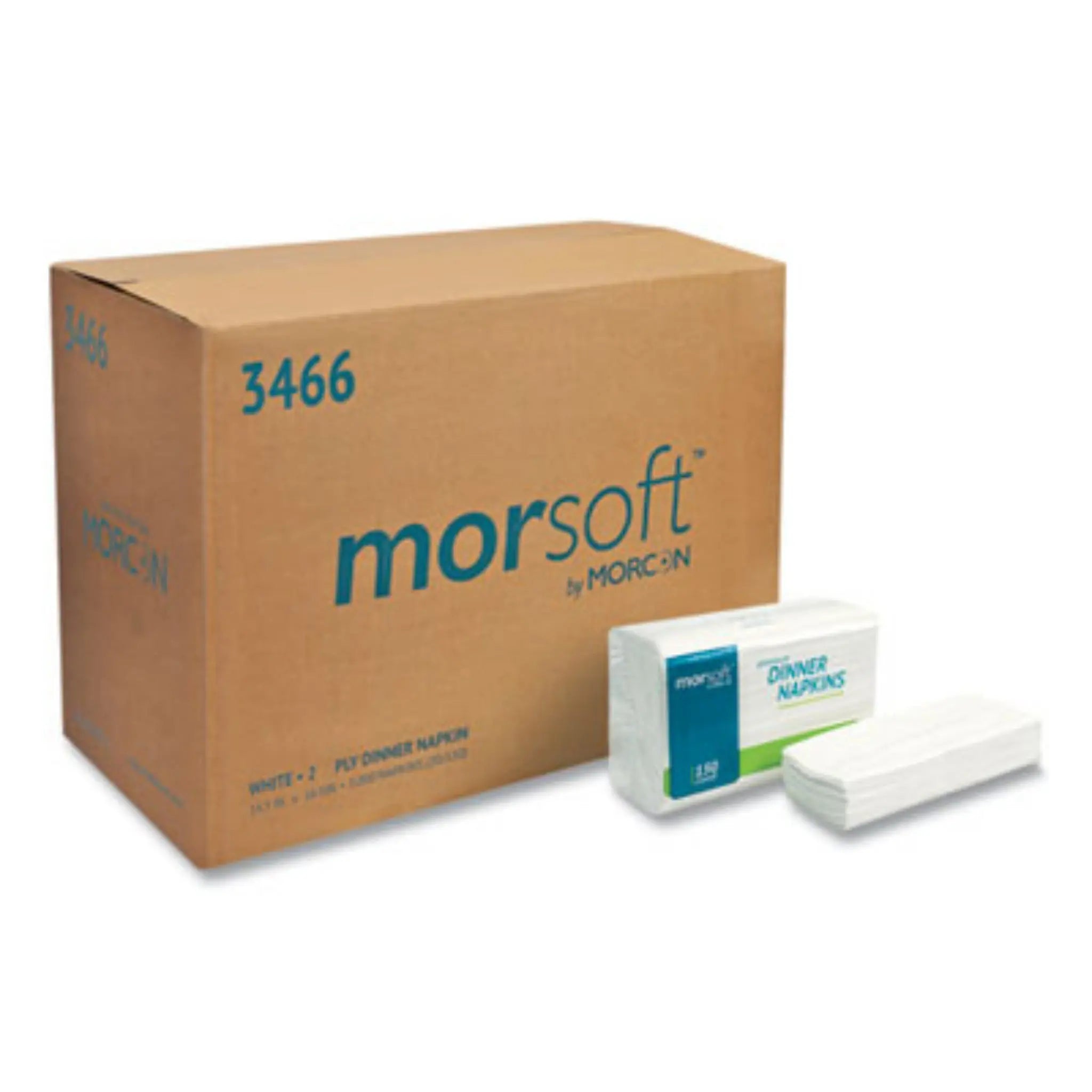 MORCON MOR3466 Morsoft Dinner Napkins, 2-Ply, 14.5 X 16.5, White, Carton of 3,000
