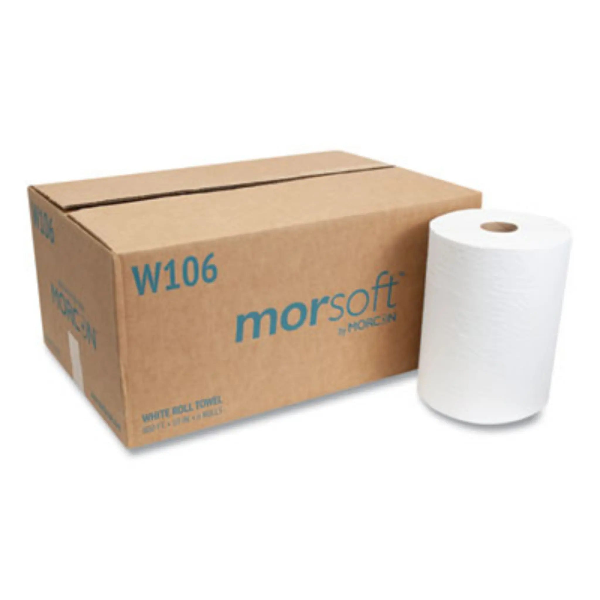 MORCON MORW106 10 Inch Roll Towels, 1-Ply, 10" x 800 ft, White, Carton of 6 Rolls