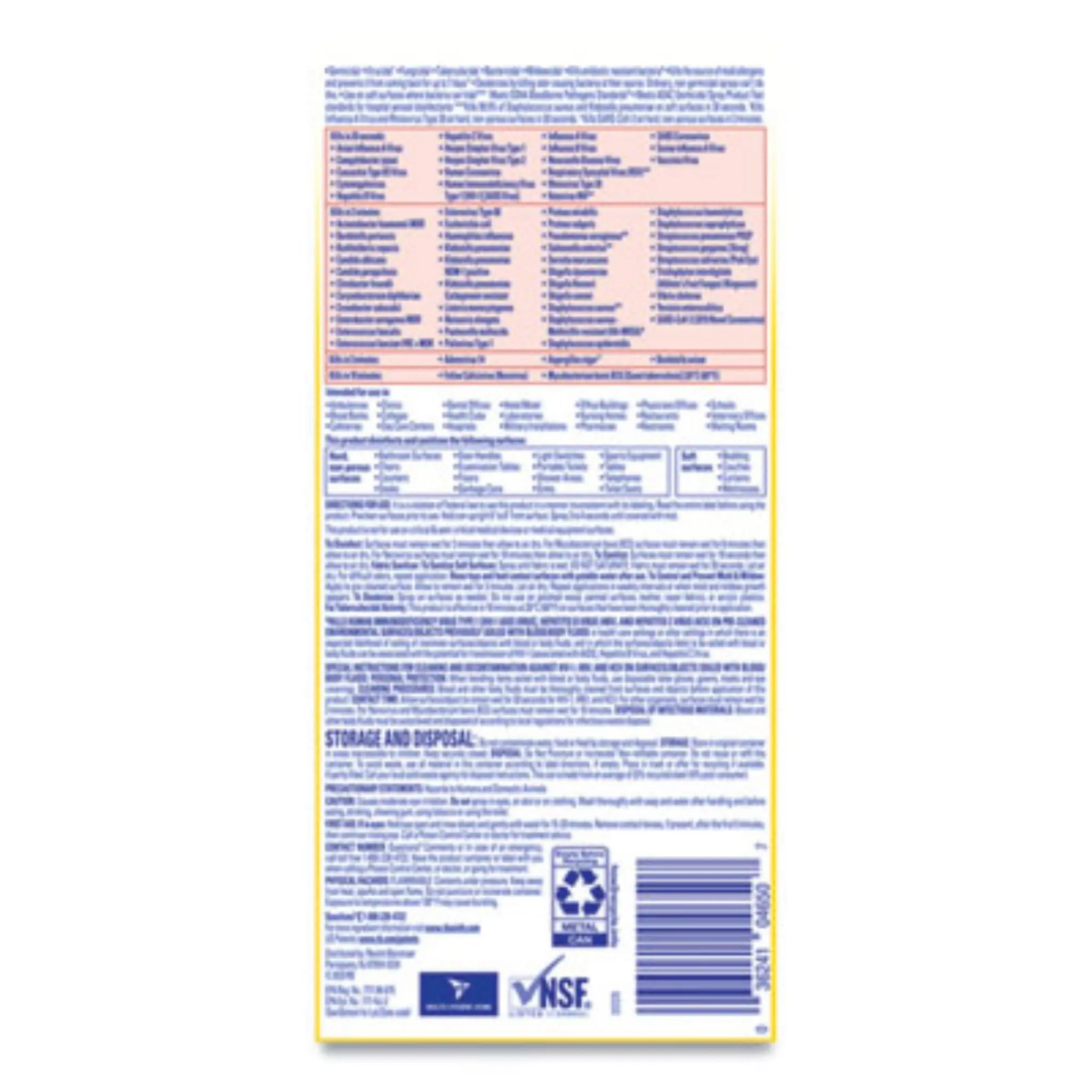 RECKITT BENCKISER RAC04650EA Disinfectant Spray, Back View