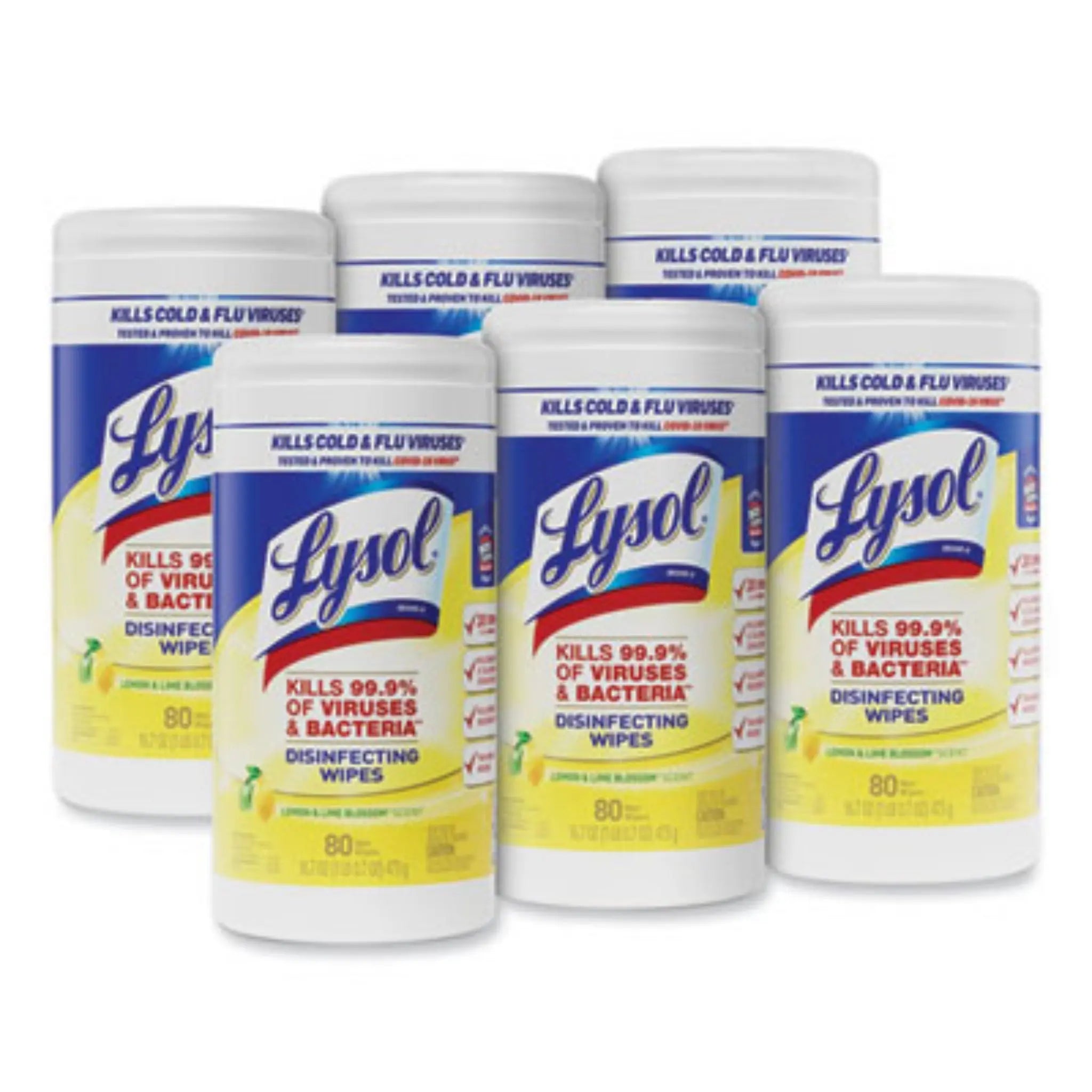 RECKITT BENCKISER Lysol RAC77182CT Disinfecting Wipes, 1-Ply, 7 x 7.25, Lemon and Lime Blossom, White, Carton of 6