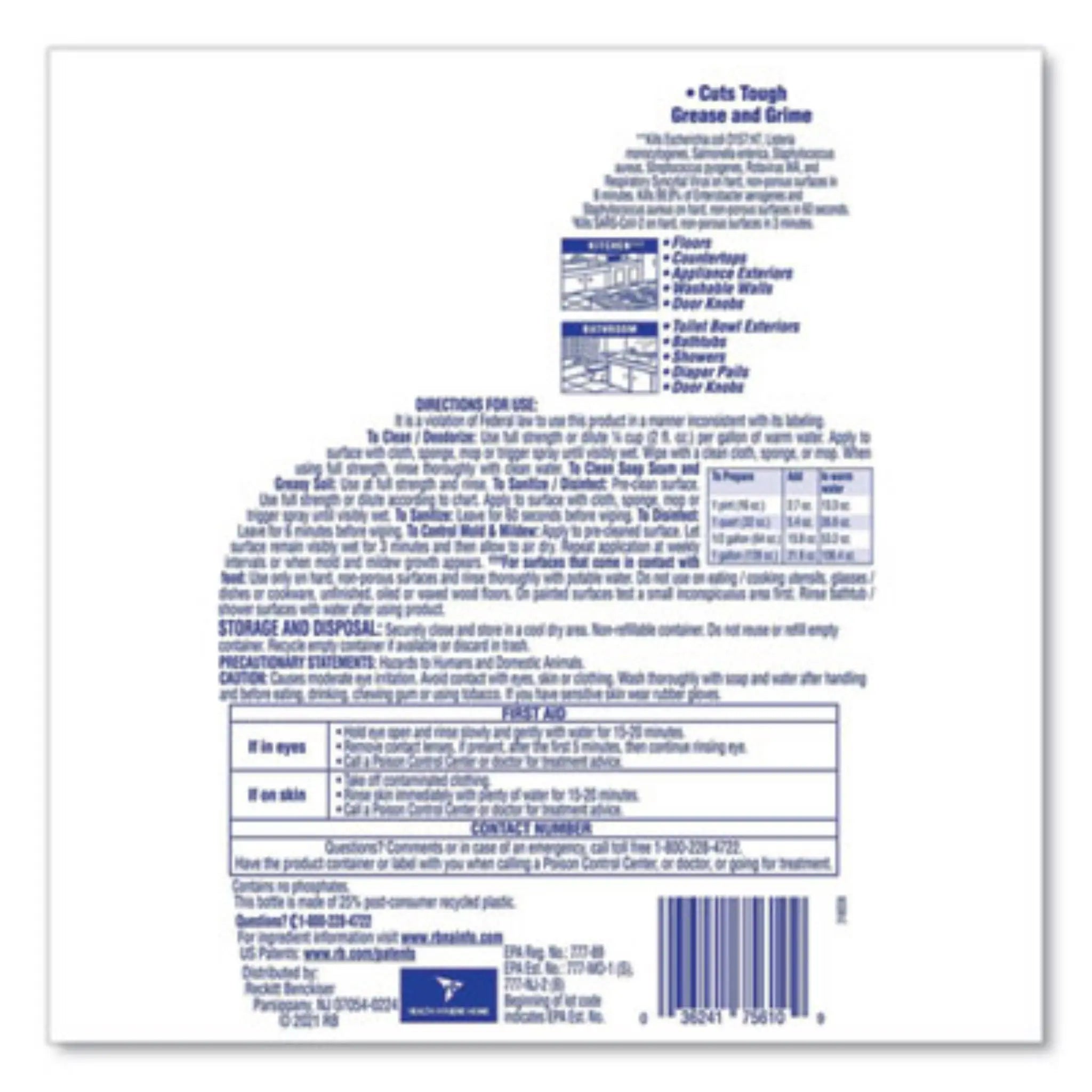 RECKITT BENCKISER RAC77617 Clean And Fresh Multi-Surface Cleaner, Directions