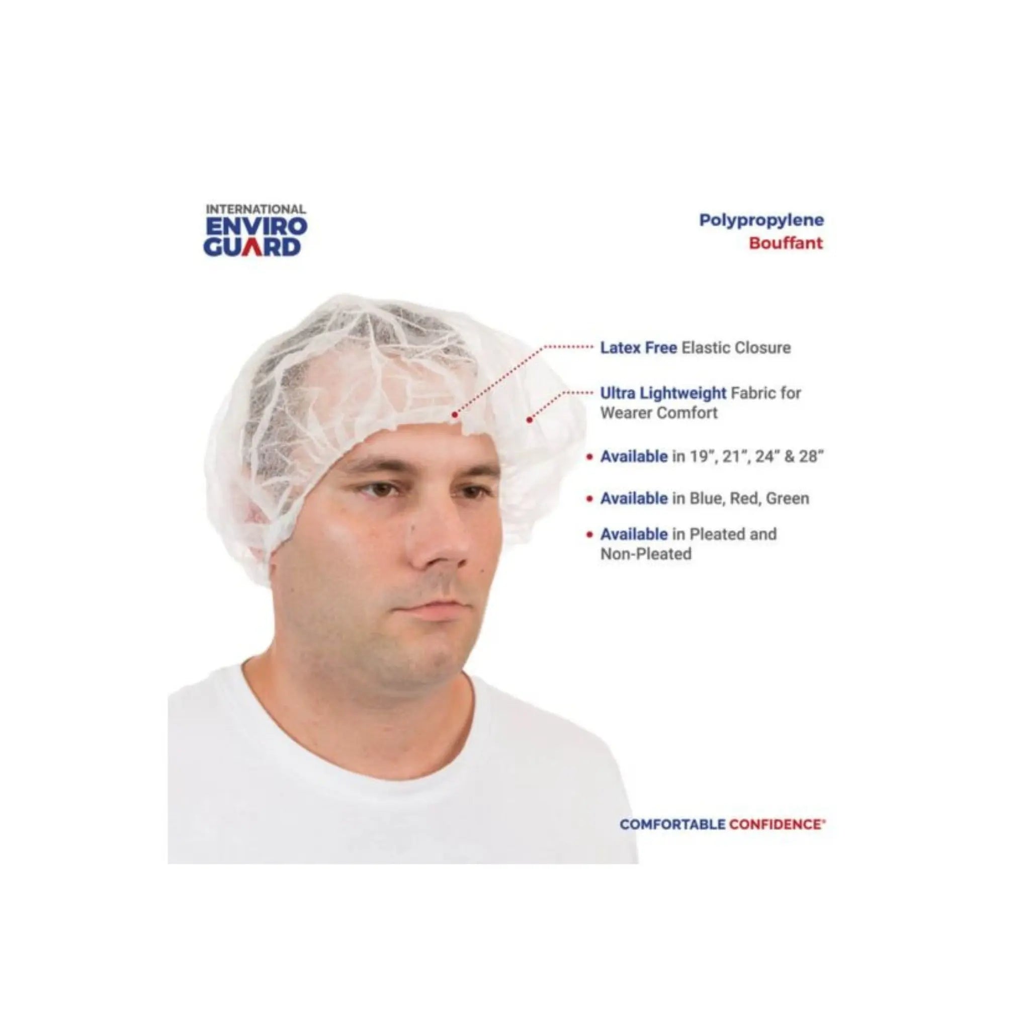 International EnviroGuard S110NW-28 Polypropylene Bouffant Cap, White, 28 Inch, image with feature call outs