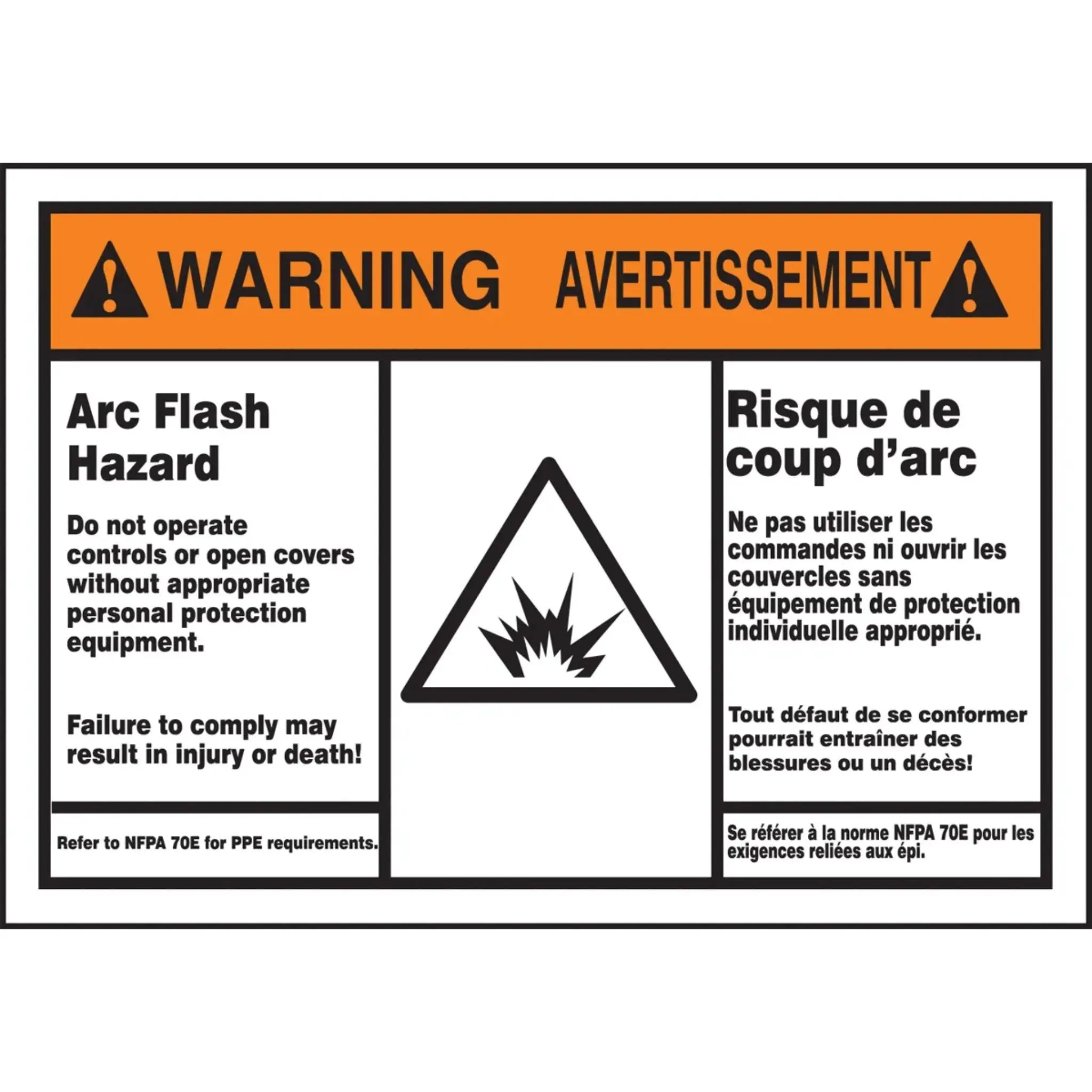 Accuform Bilingual ANSI Warning Arc Flash Protection Label: Arc Flash Hazard-main