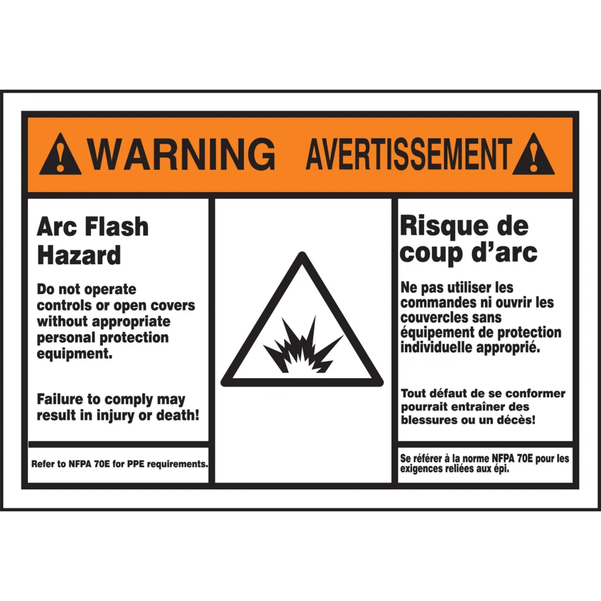 Accuform Bilingual ANSI Warning Arc Flash Protection Label: Arc Flash Hazard-main